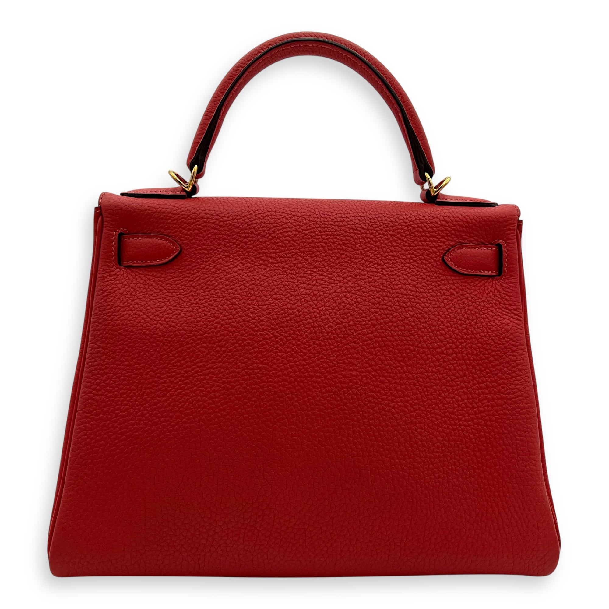 Kelly 28 Rouge Pivoine Top Handle Bag in Togo, Gold hardware - Image 3