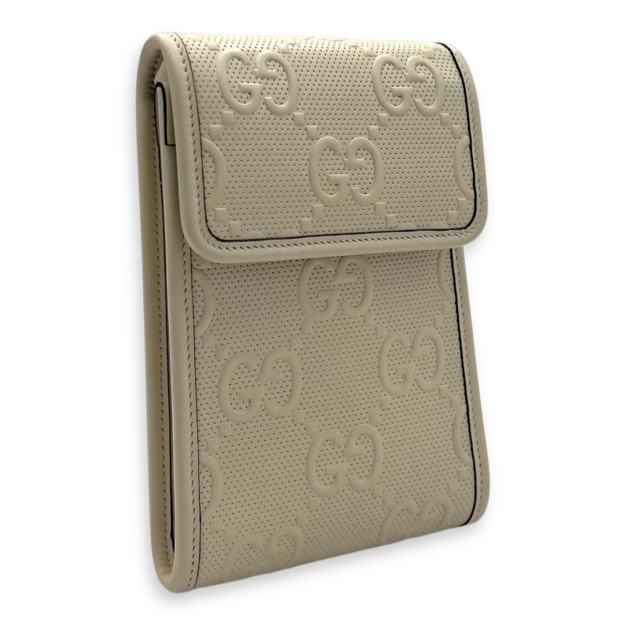 GG Crossbody Bag White in Calfskin, Silver hardware - Image 4