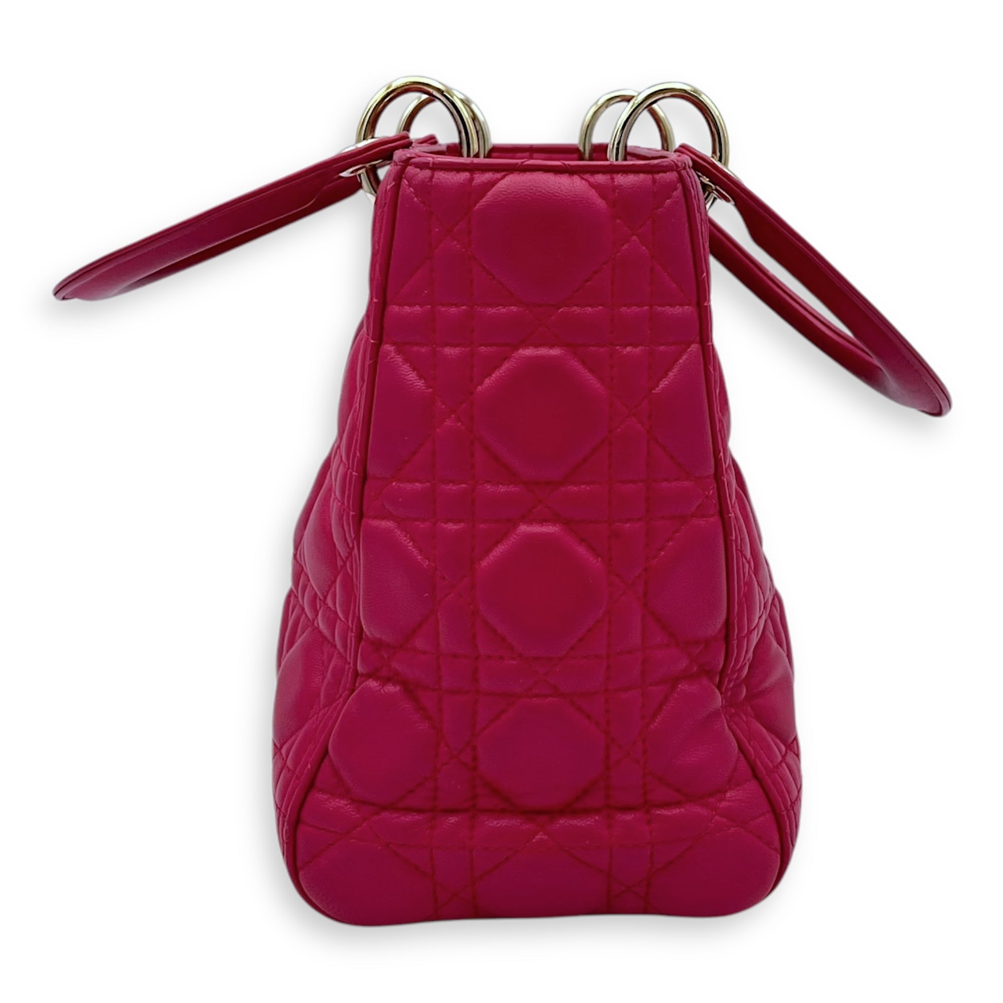 Lady Dior Medium Pink Top Handle Bag in Lambskin, Gold hardware - Image 4