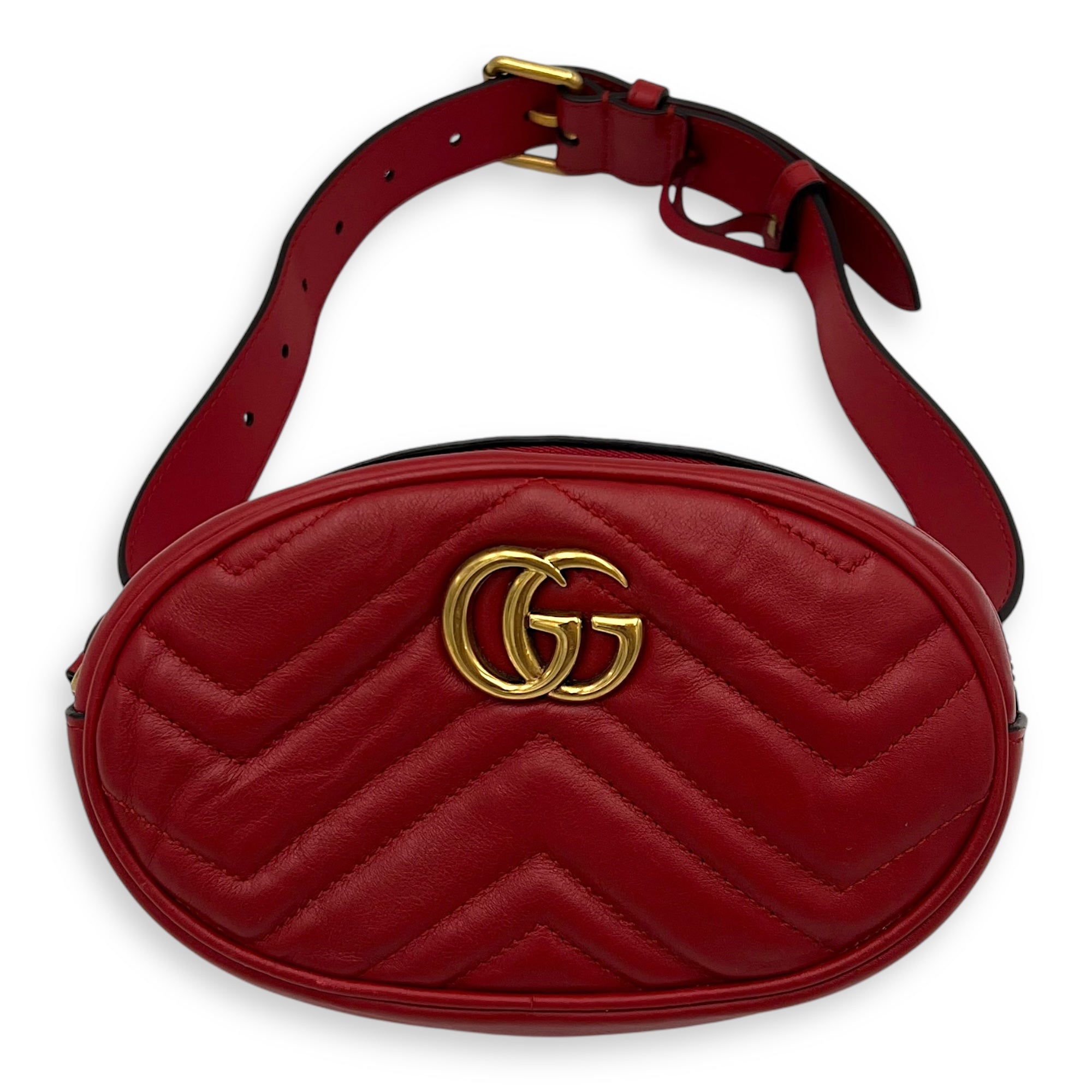 GG Marmont Belt Bag Red in Calfskin, Gold hardware - Image 3