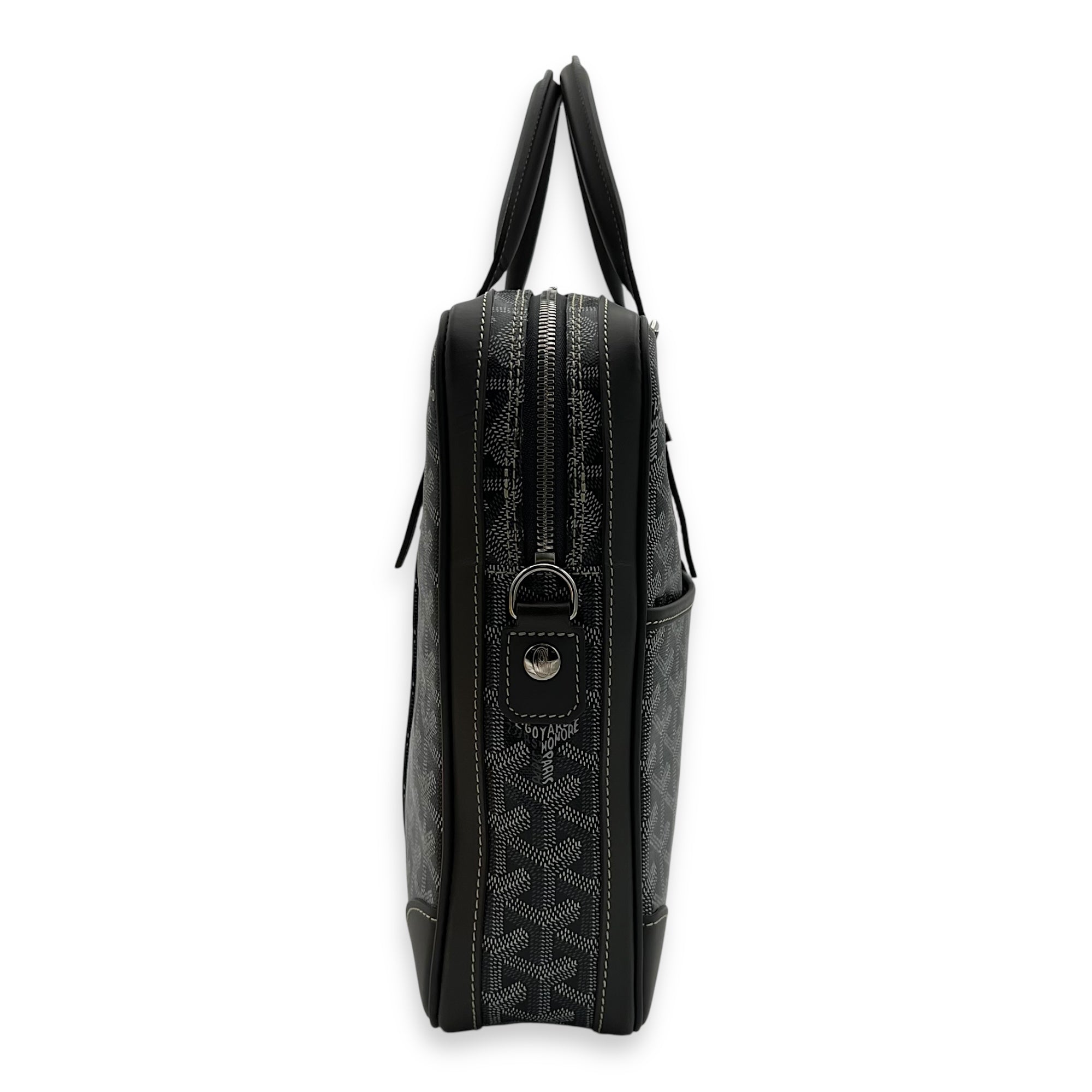 Ambassade Briefcase Grey in Coated Canvas, Silver hardware - Image 4