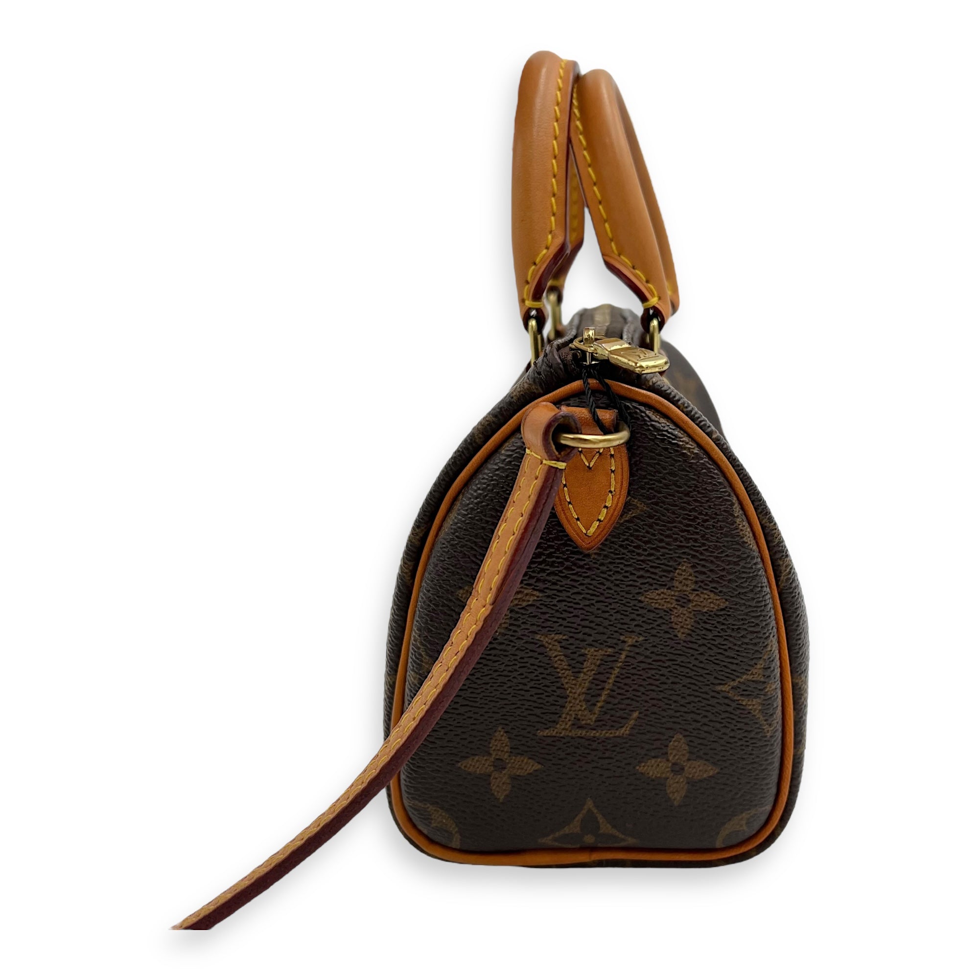 Speedy Top Handle Bag Nano Brown in Monogram Coated Canvas, Gold hardware - Image 7