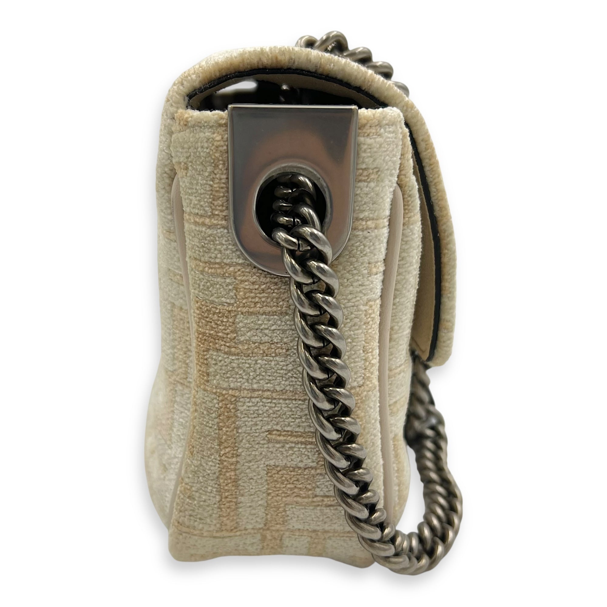 Baguette Shoulder Bag Beige in Velvet, Silver hardware - Image 6