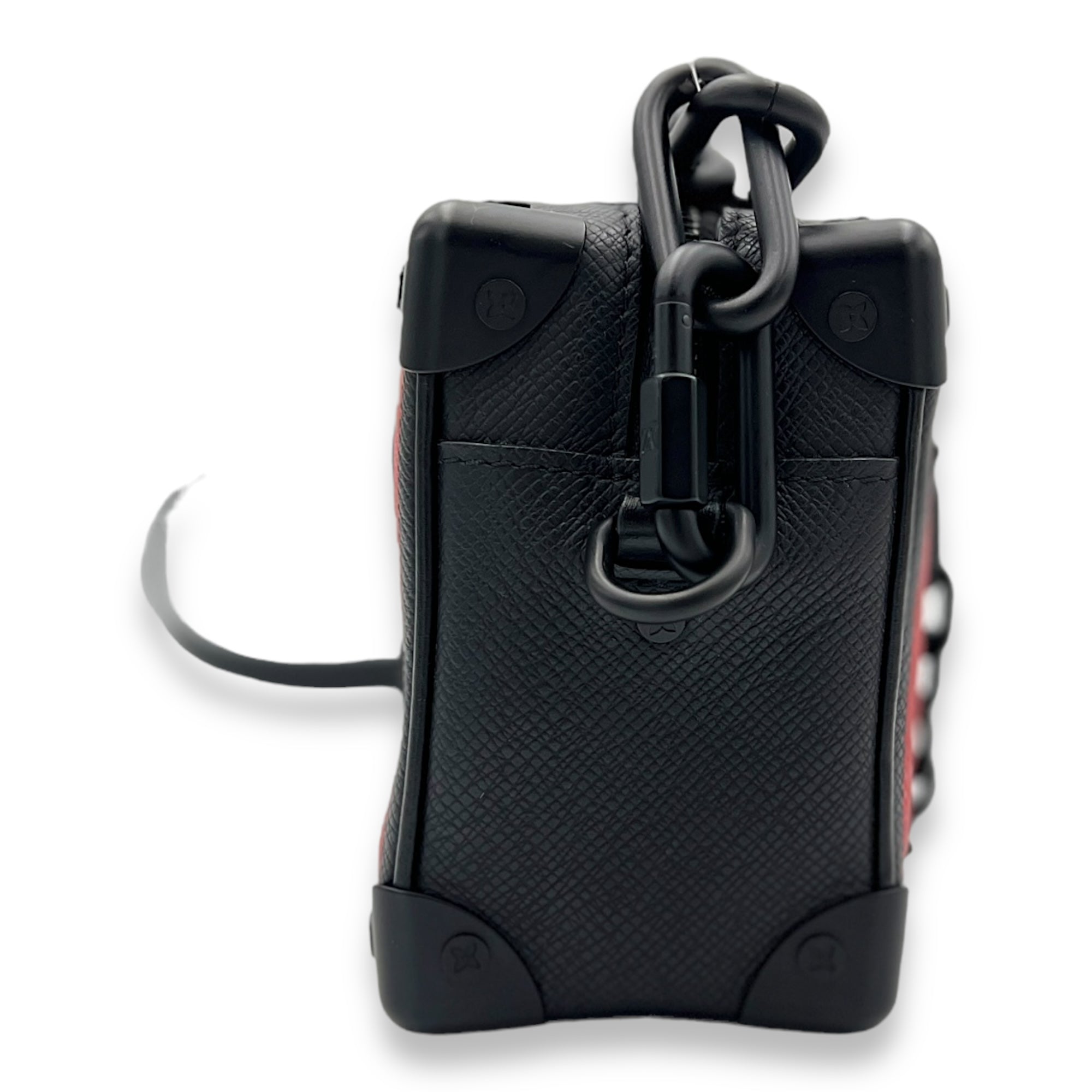 Soft Trunk Mini Black Crossbody Bag in Taiga Leather, Lacquered Metal hardware - Image 5