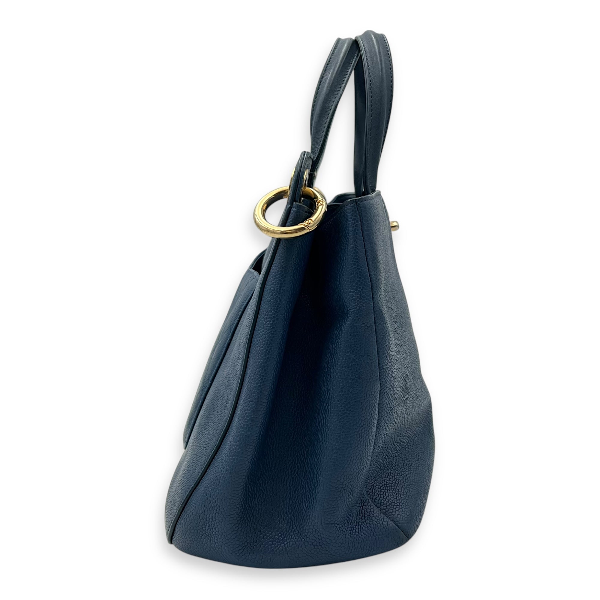 CC Lock Top Handle Bag Blue in Caviar Leather, Gold hardware - Image 5