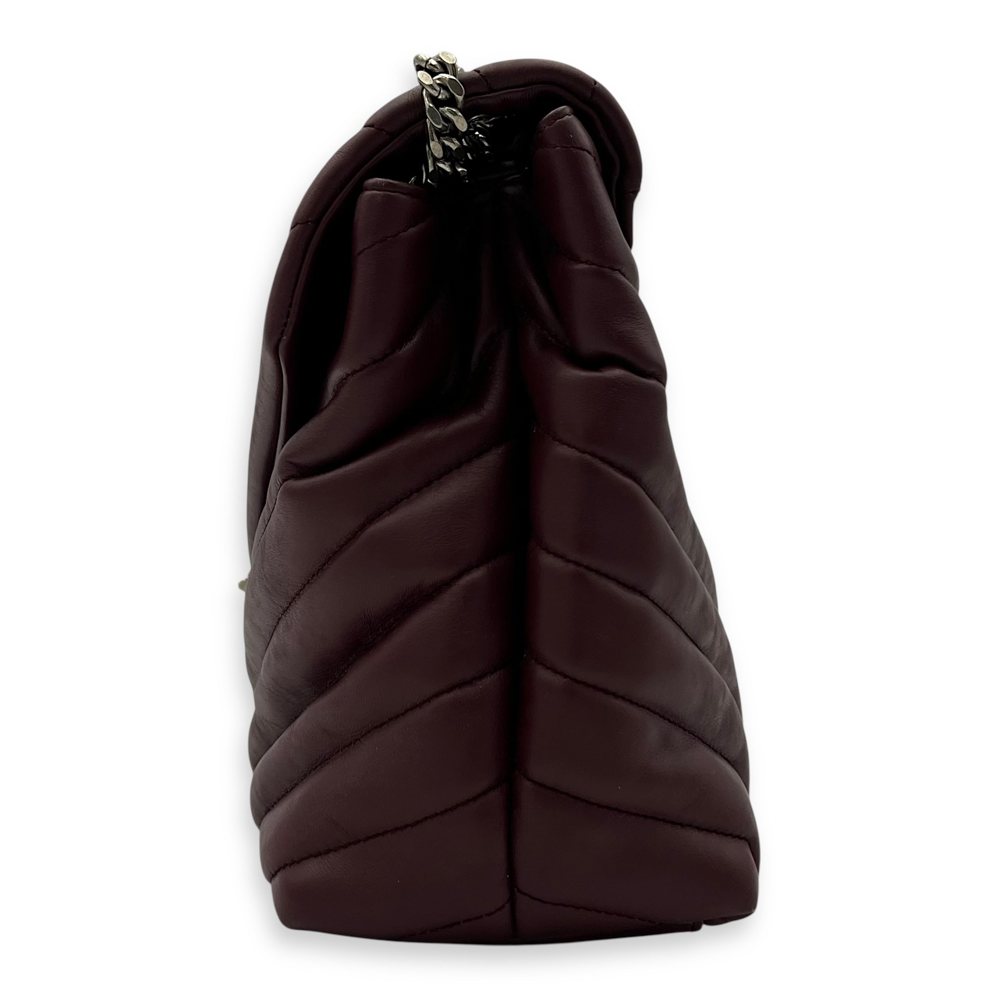 Loulou Crossbody Bag Medium Red in Calfskin, Silver hardware - Image 5