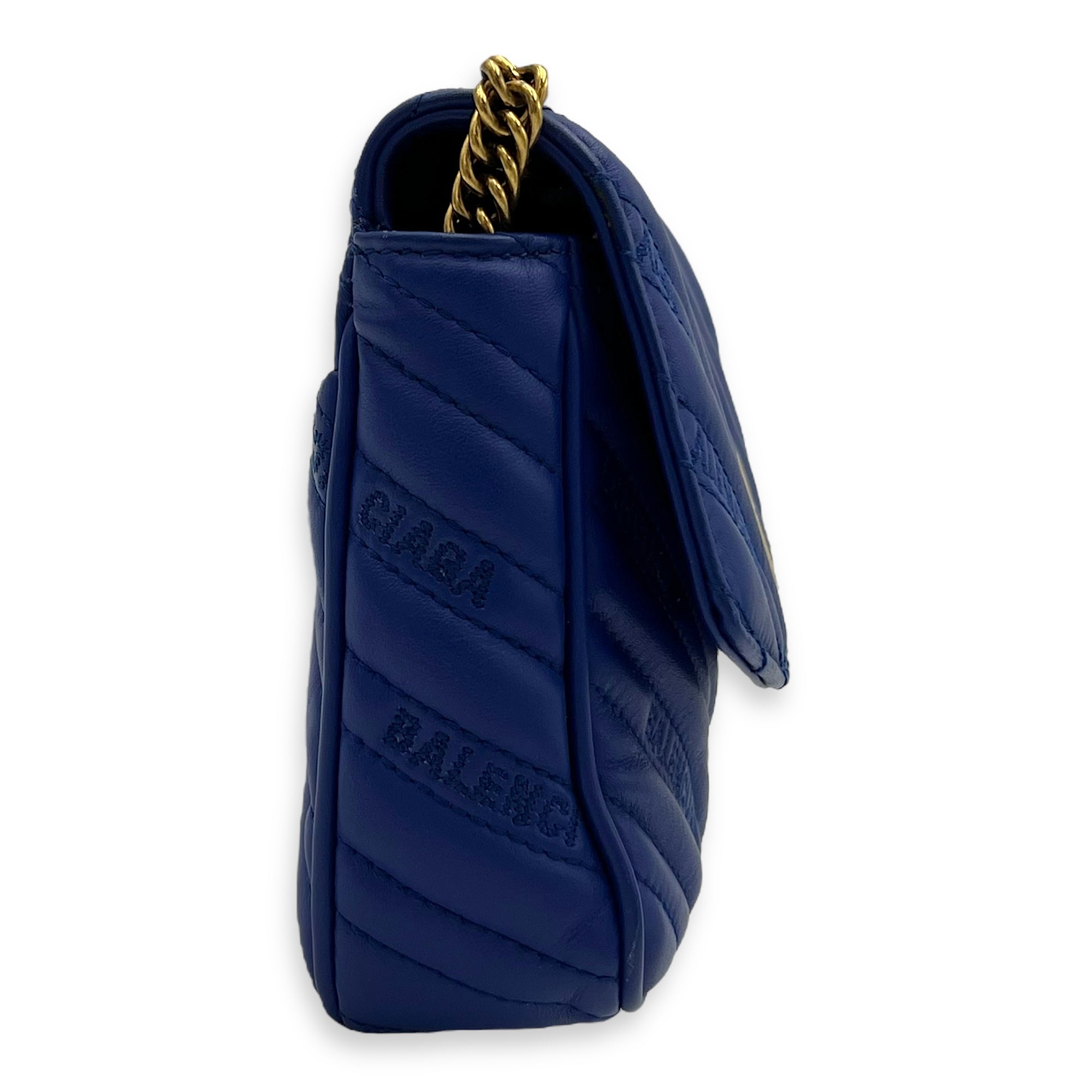 Logo Blue Crossbody Bag in Calfskin, Gold hardware - Image 5