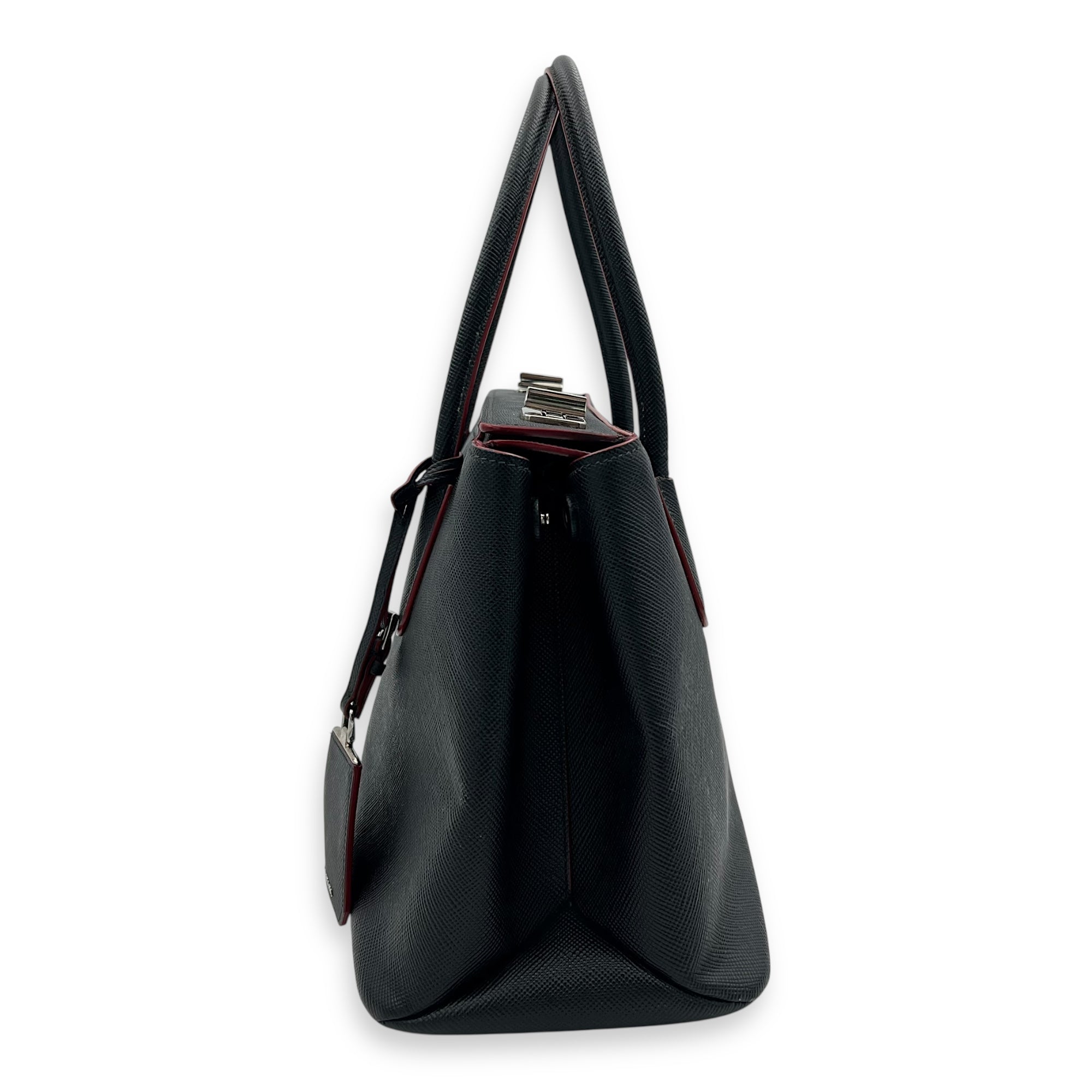 2 way turnlock bag Top Handle Bag Black in Saffiano Leather, Silver hardware - Image 5