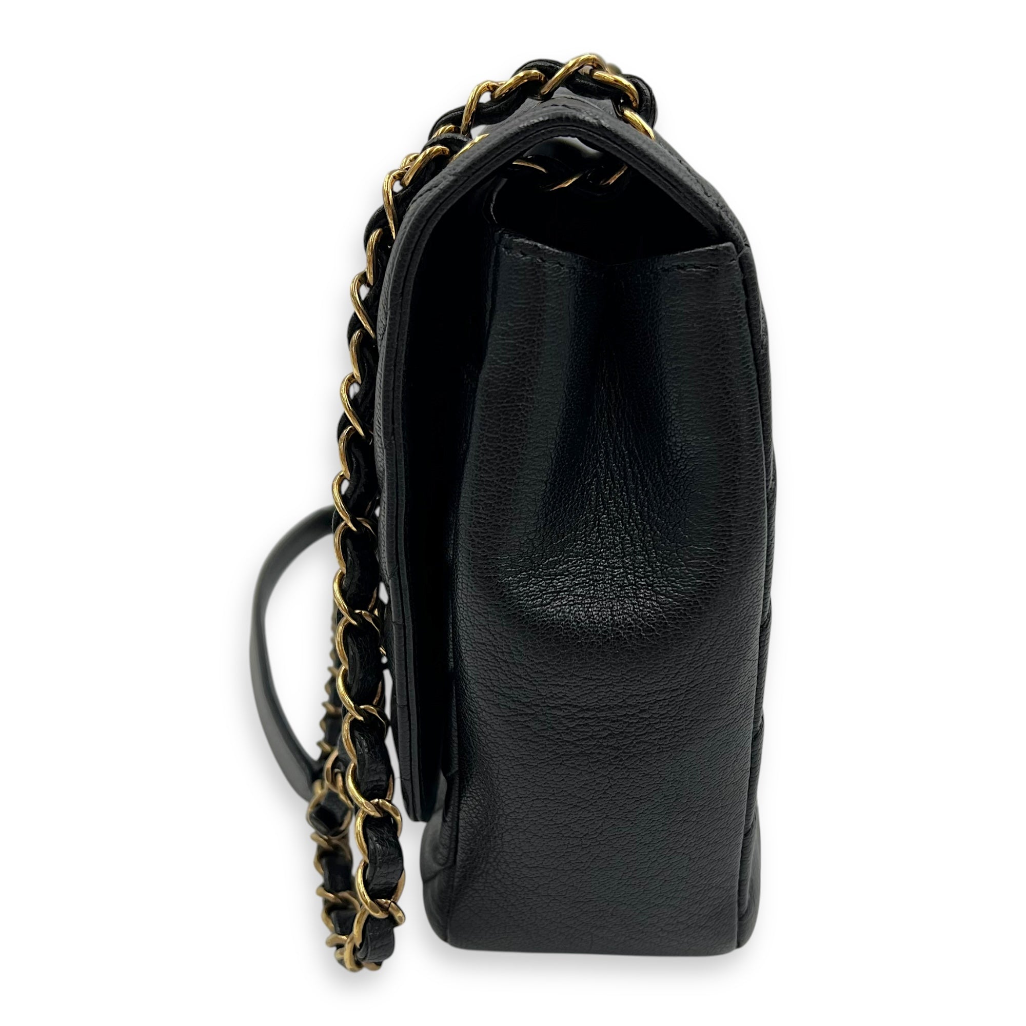 Diagonal Quilted Shoulder Bag Black in Goat Leather, Gold hardware - Image 5