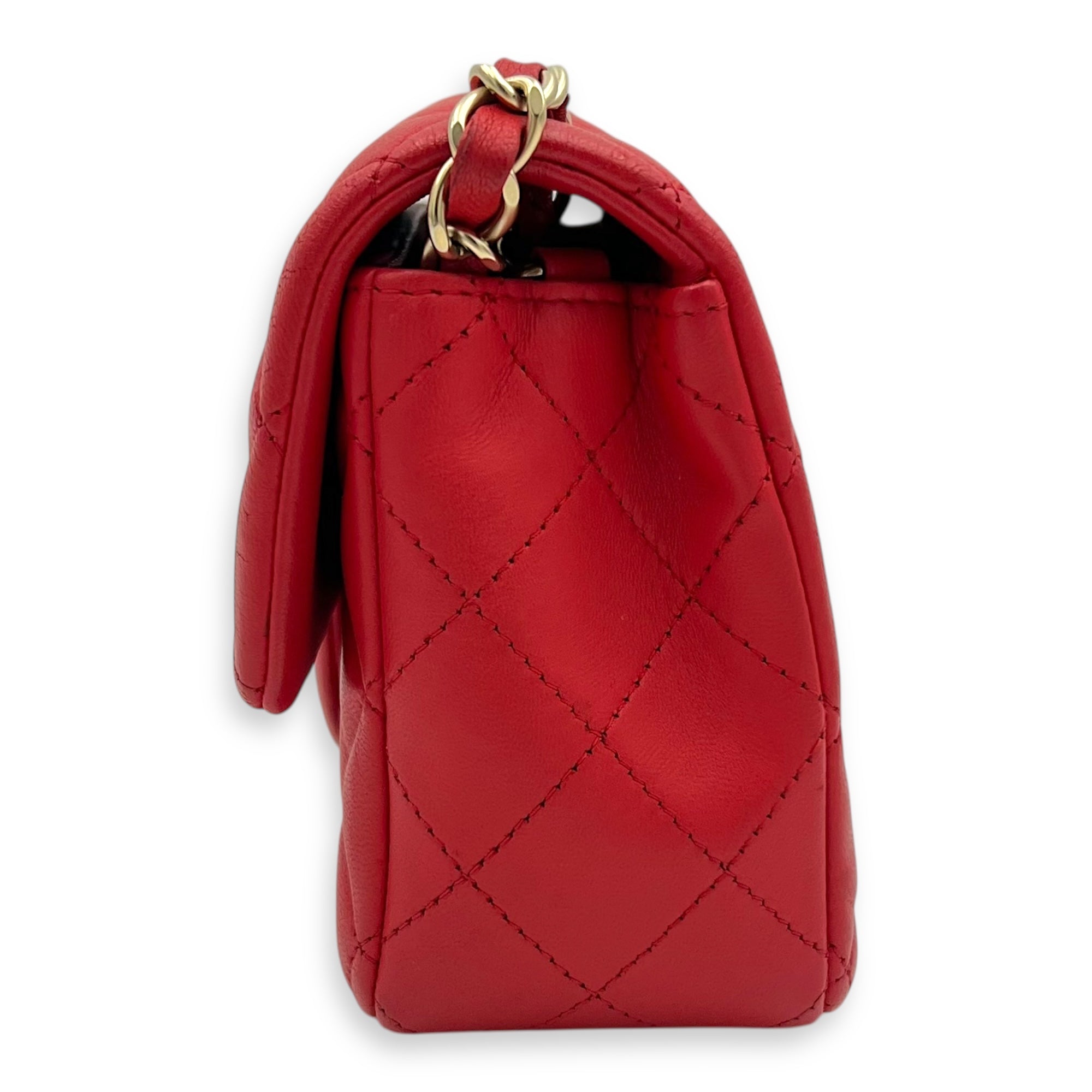 CC Rectangle Shoulder Bag Red in Lambskin, Gold hardware - Image 5