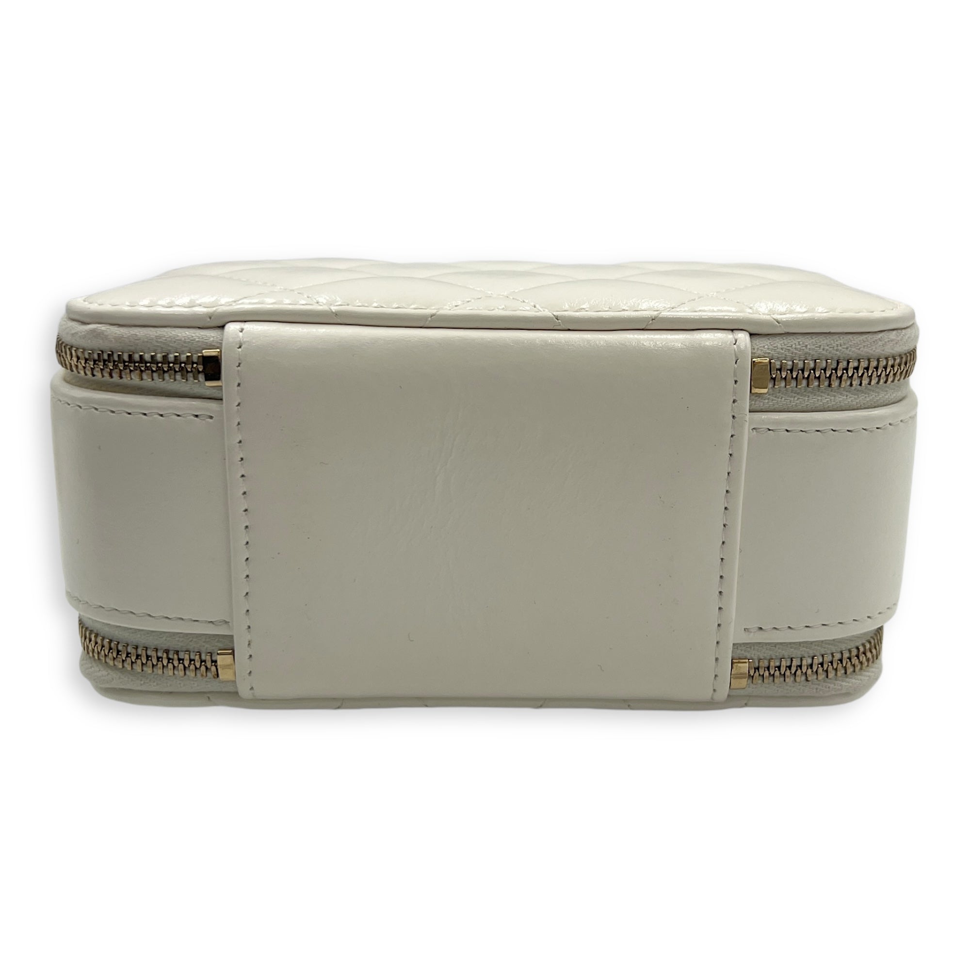 Vanity Top Handle Bag White in Calfskin, Gold hardware - Image 6
