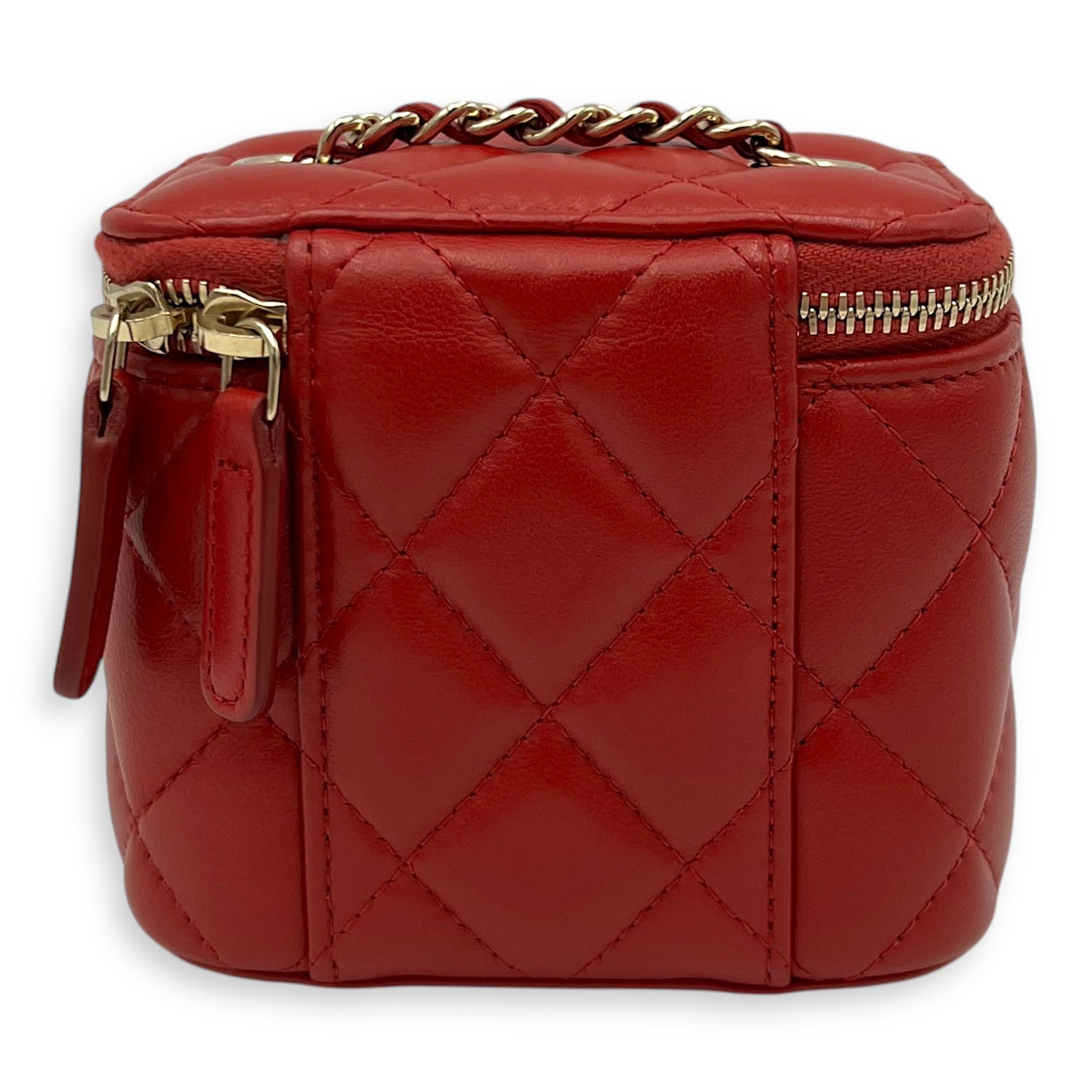 CC Red Vanity Bag in Lambskin, Gold hardware - Image 3
