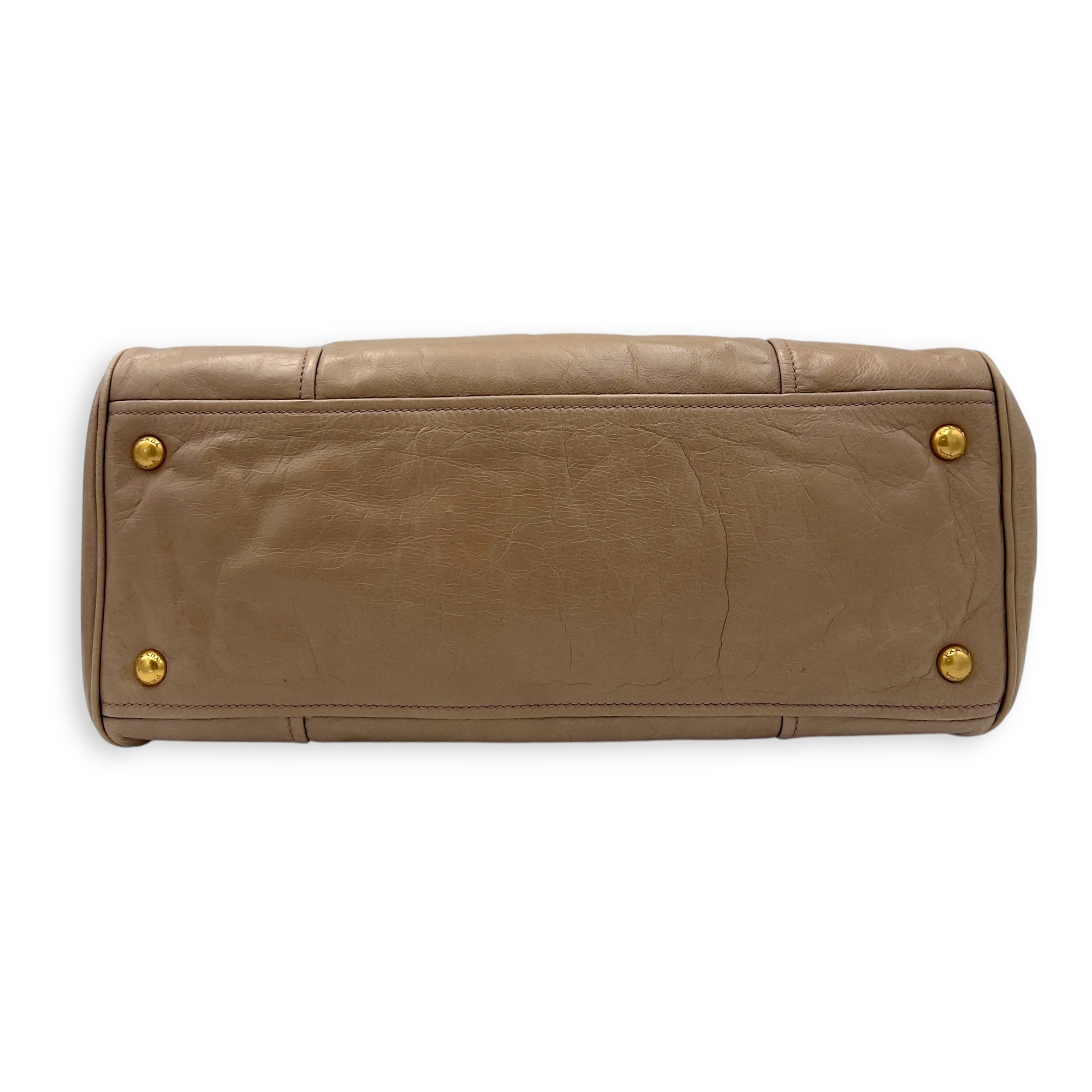 Logo Top Handle Bag Beige in Calfskin, Gold hardware - Image 6
