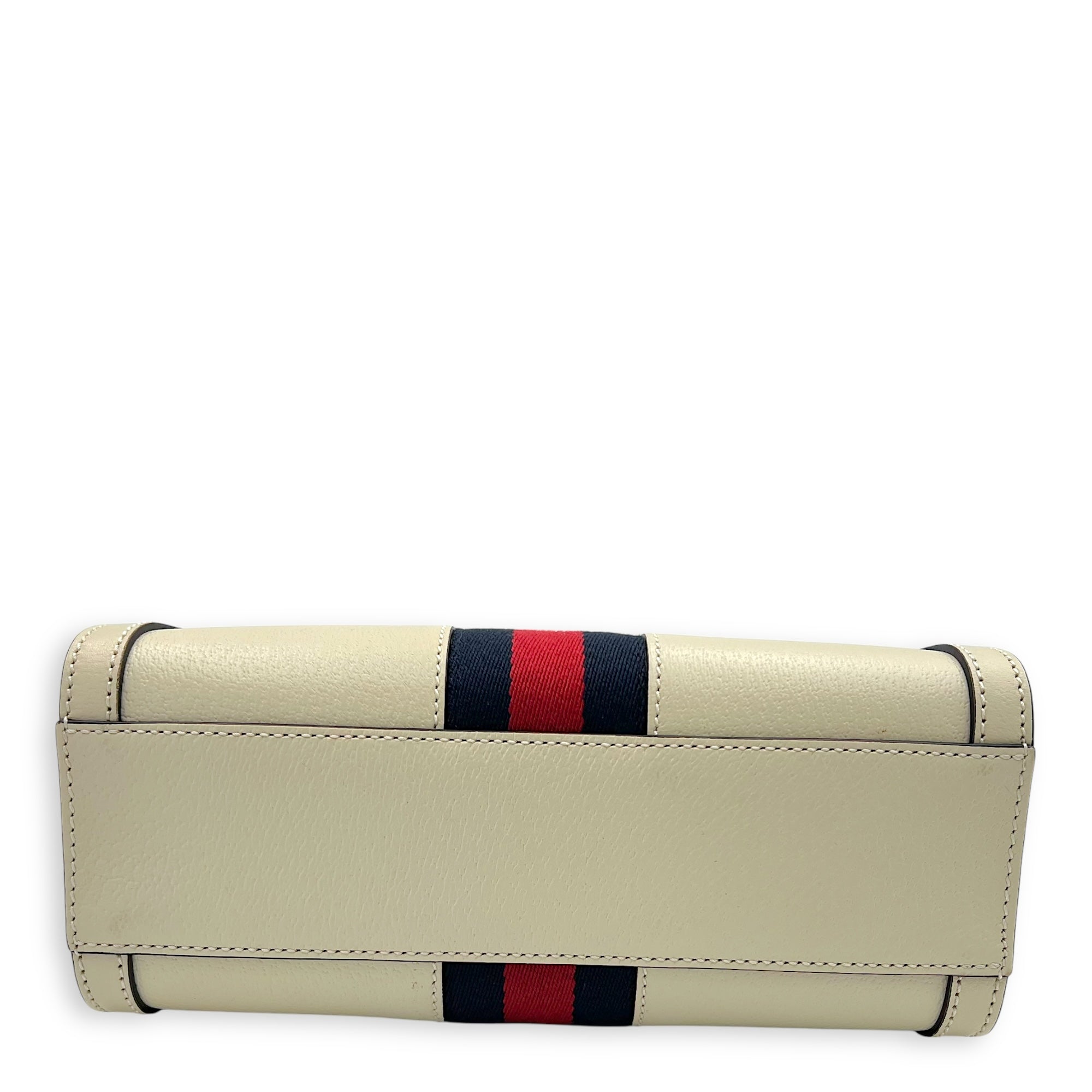 Ophidia Top Handle Bag White in Calfskin, Gold hardware - Image 6