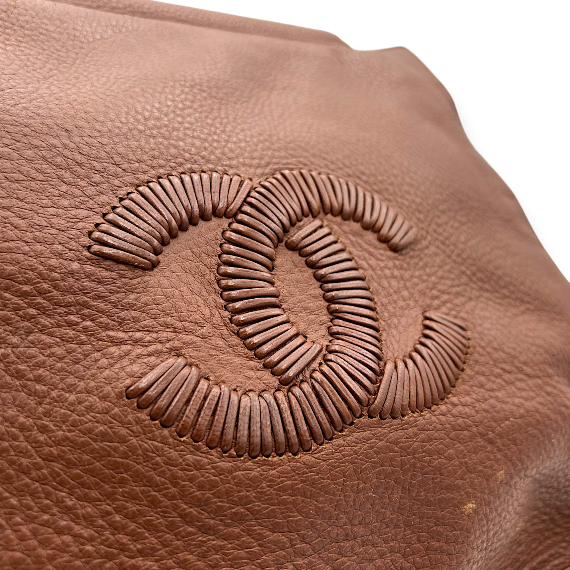 Vintage CC Brown Top Handle Bag in Calfskin, Gold hardware - Image 7