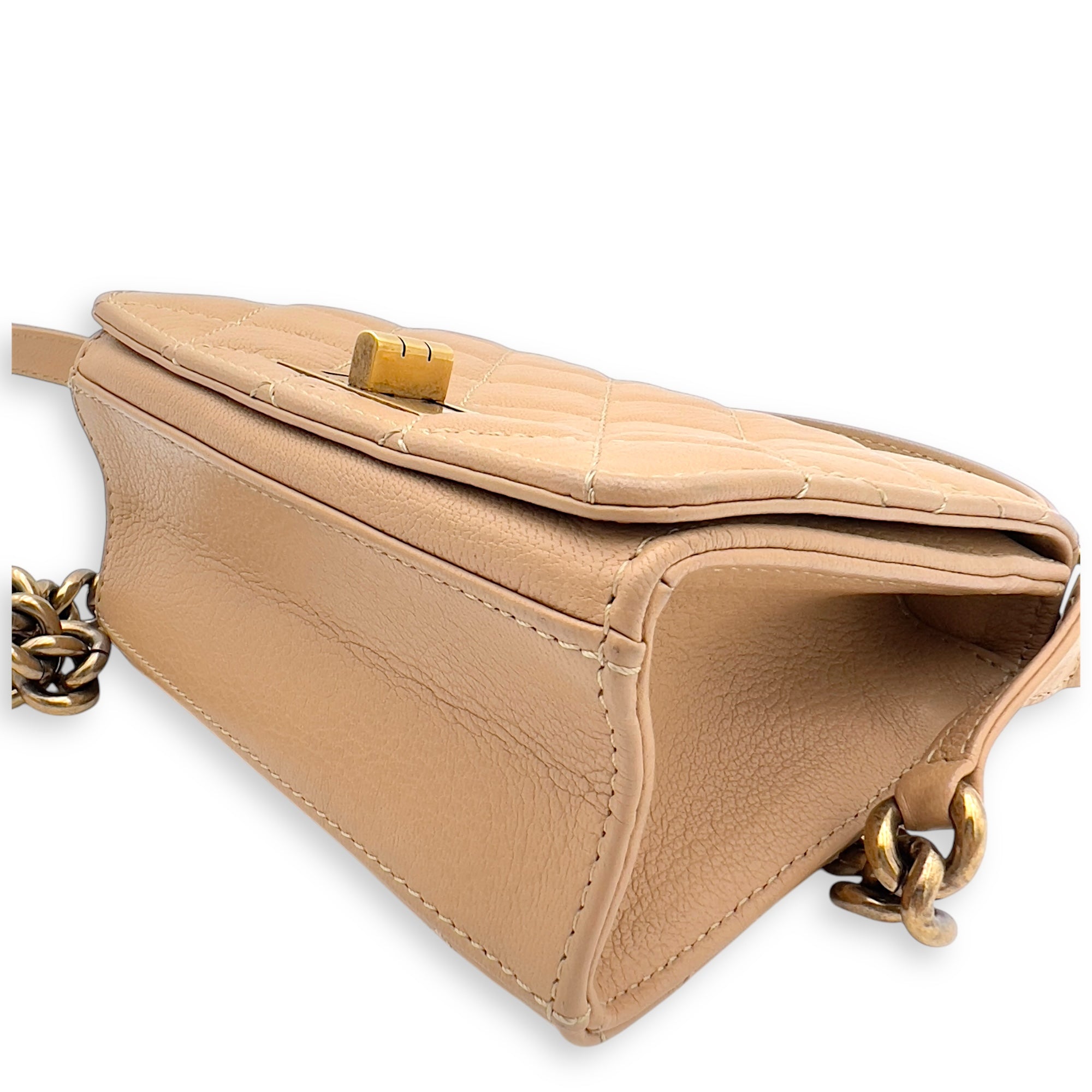 Rita Top Handle Bag Brown in Calfskin, Gold hardware - Image 7