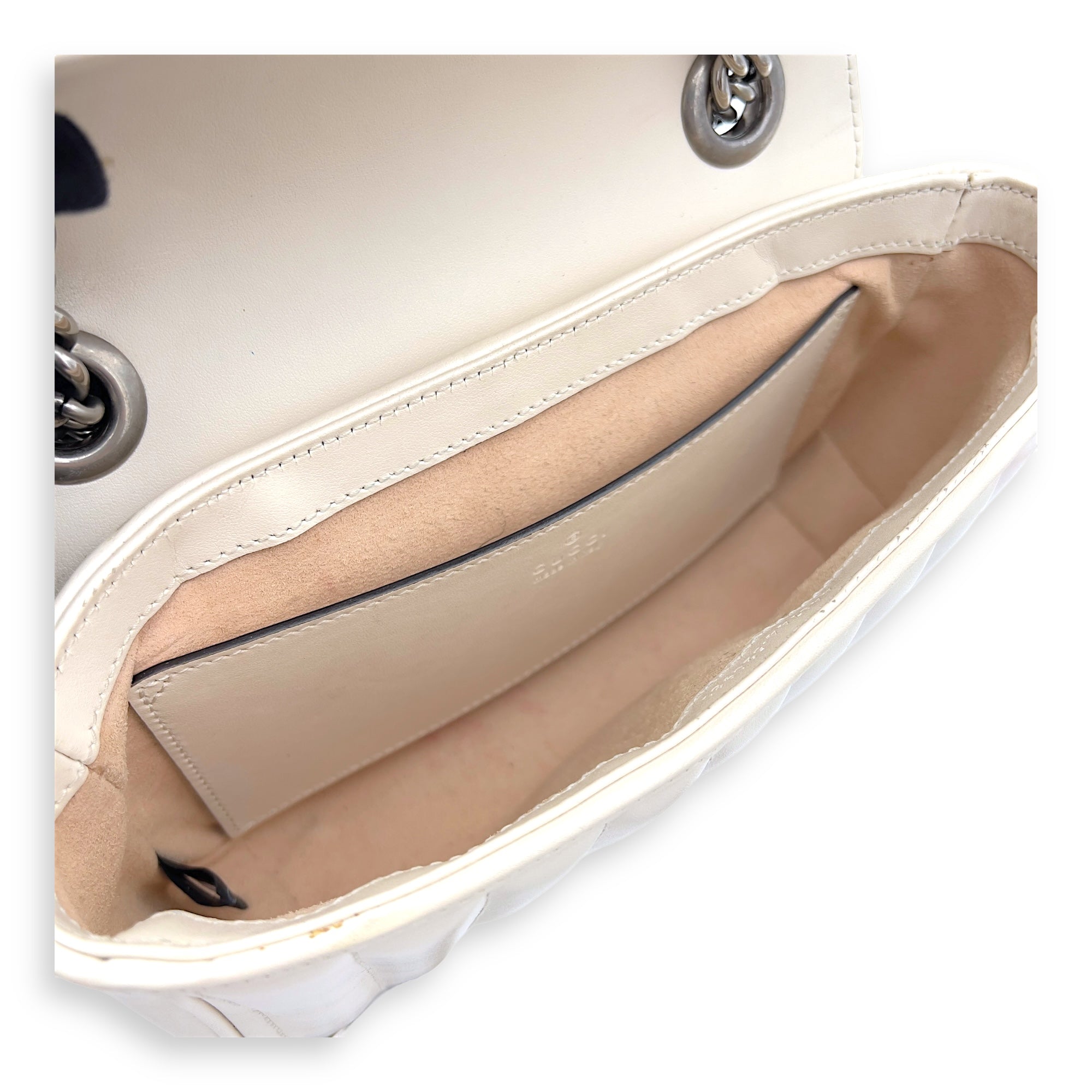 GG Marmont Mini White Shoulder Bag in Calfskin, Silver hardware - Image 9