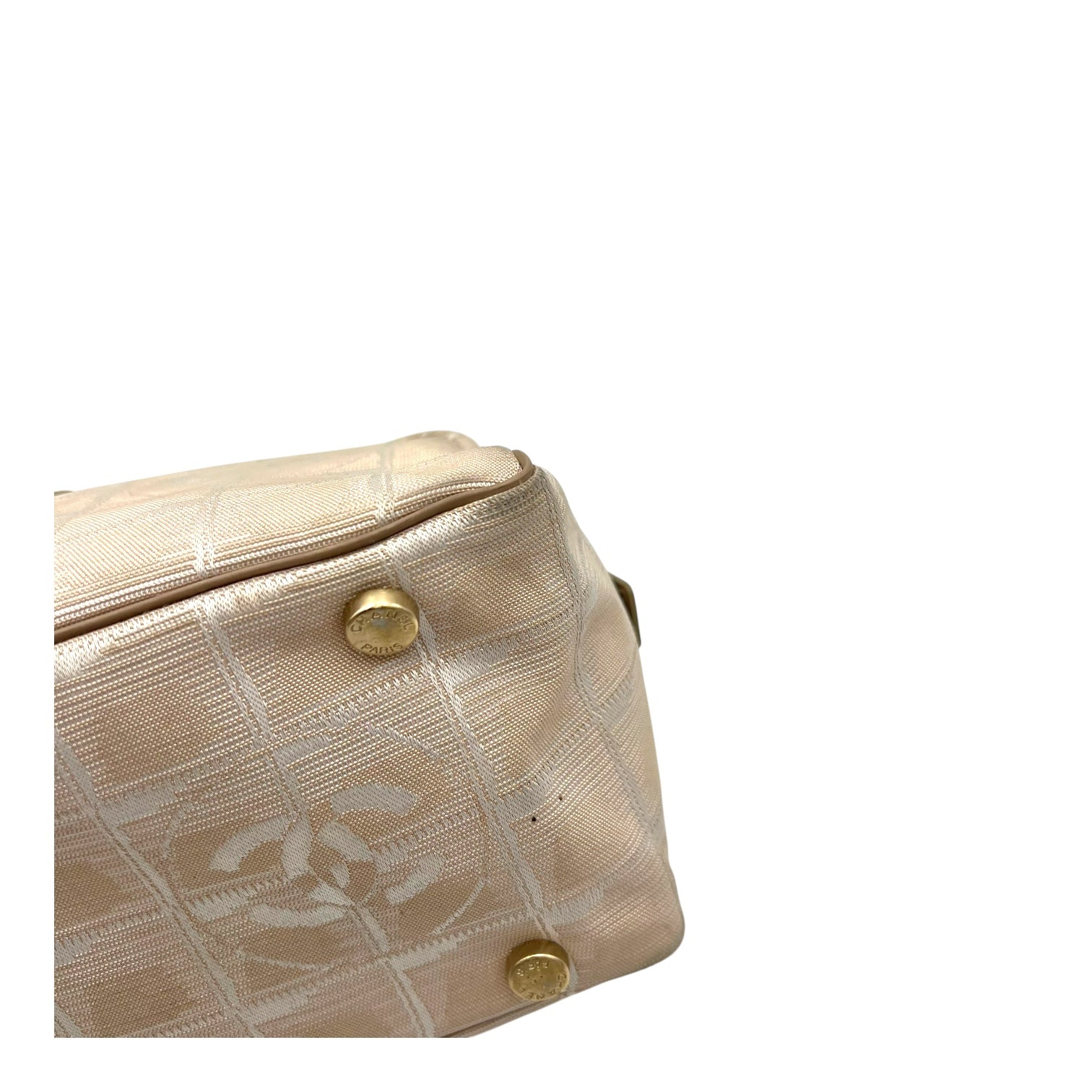 Travel Line Top Handle Bag Beige in Jacquard, Gold hardware - Image 8