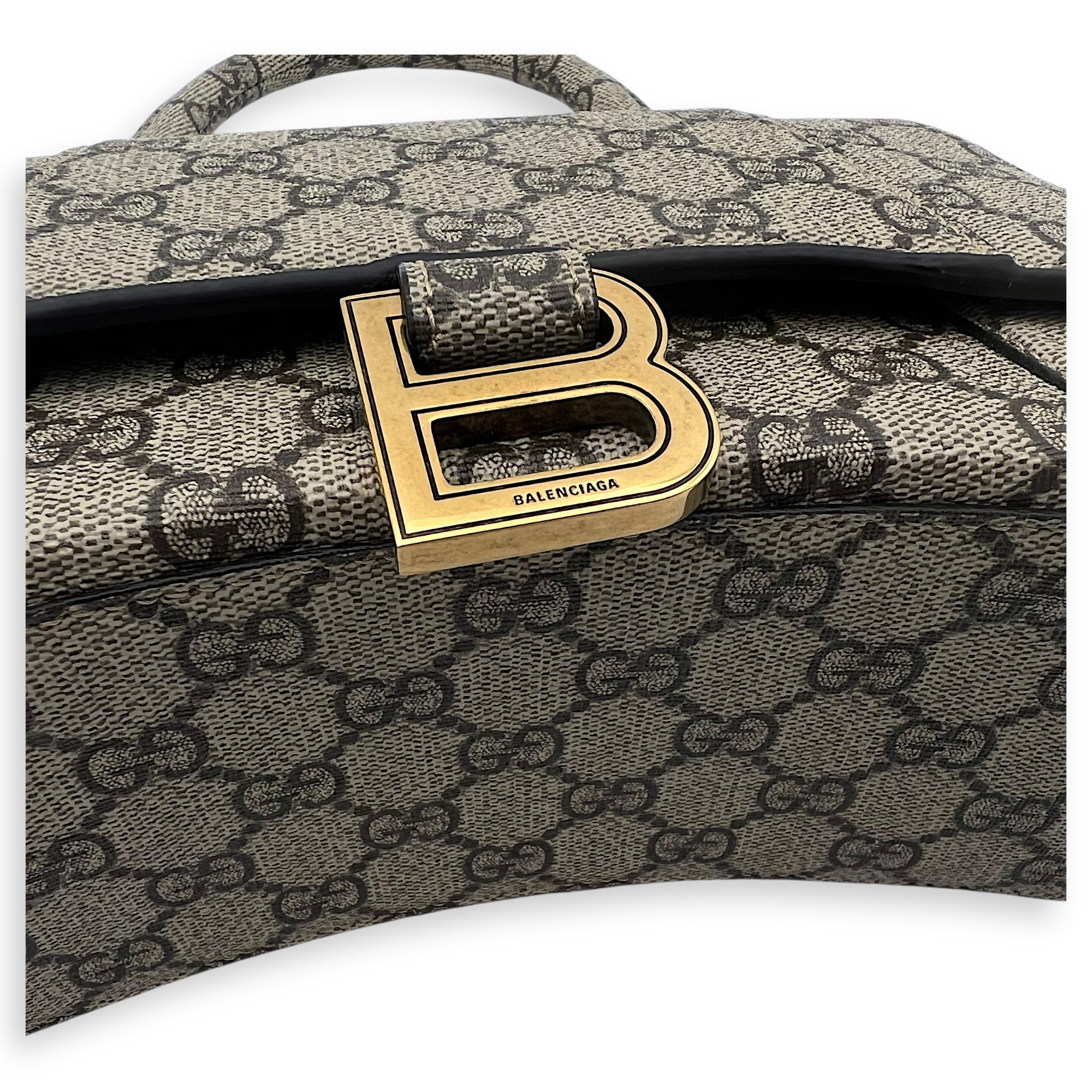 x Balenciaga Hourglass GG Supreme Brown Top Handle Bag in Monogram Coated Canvas, Gold hardware - Image 8