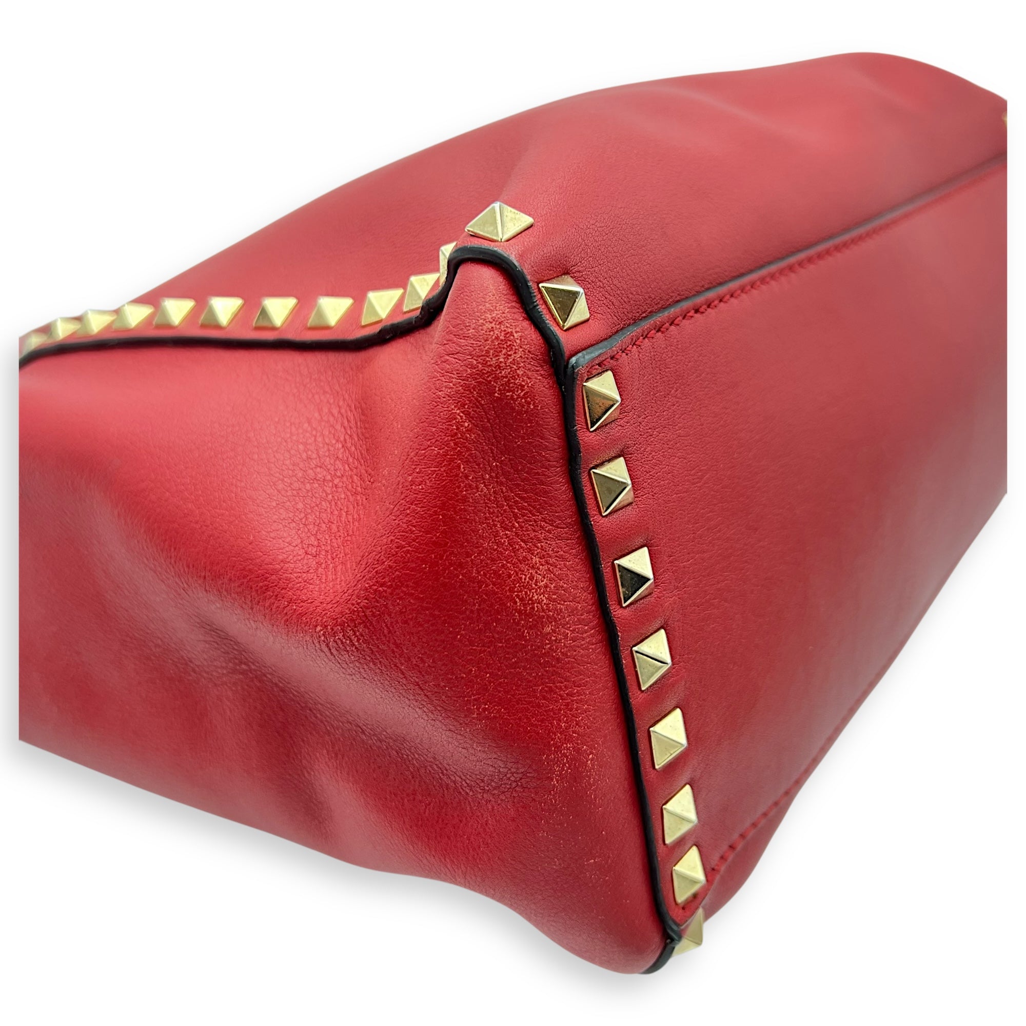 Rockstud Top Handle Bag Red in Calfskin, Gold hardware - Image 8
