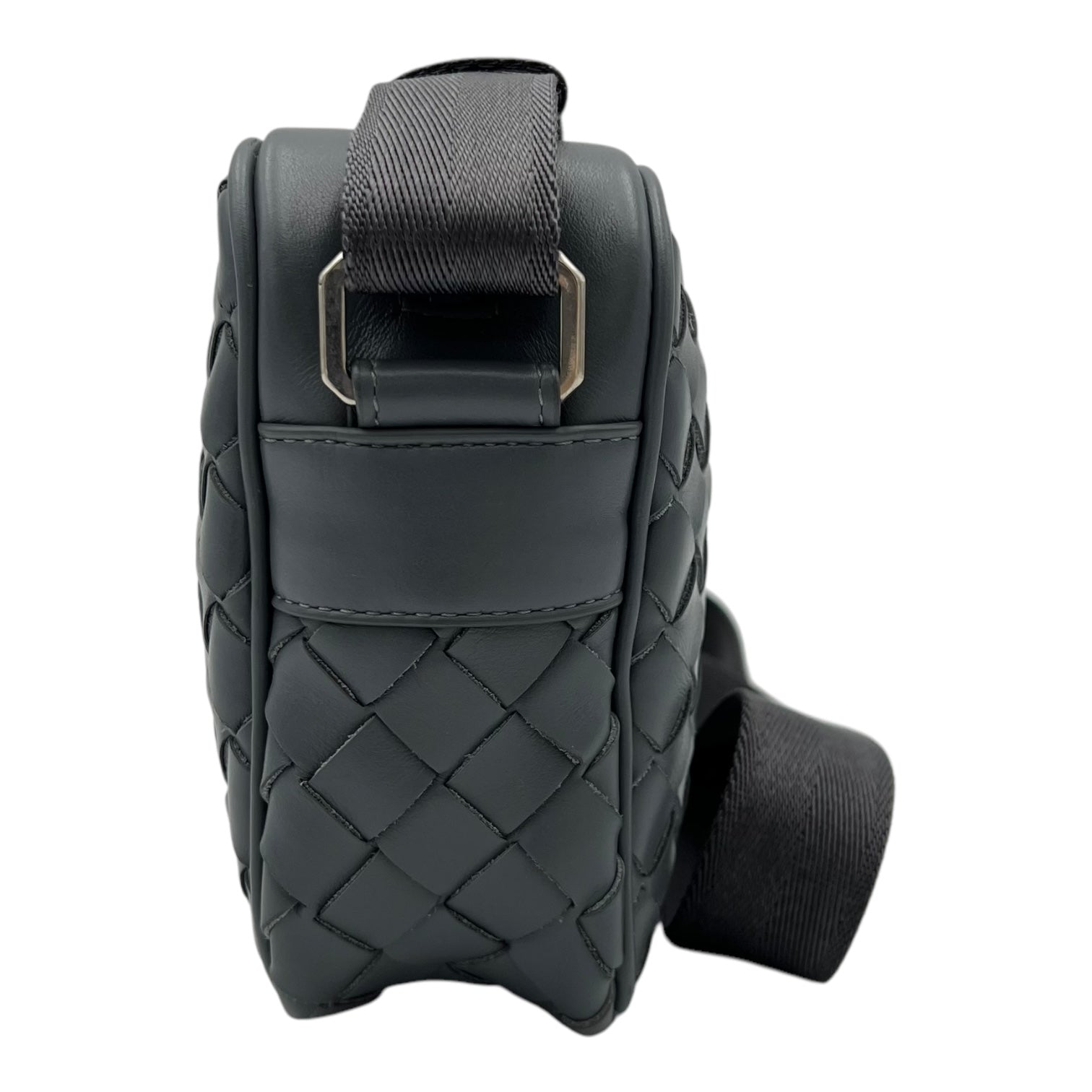 Intrecciato Crossbody Bag Grey in Calfskin, Silver hardware - Image 4