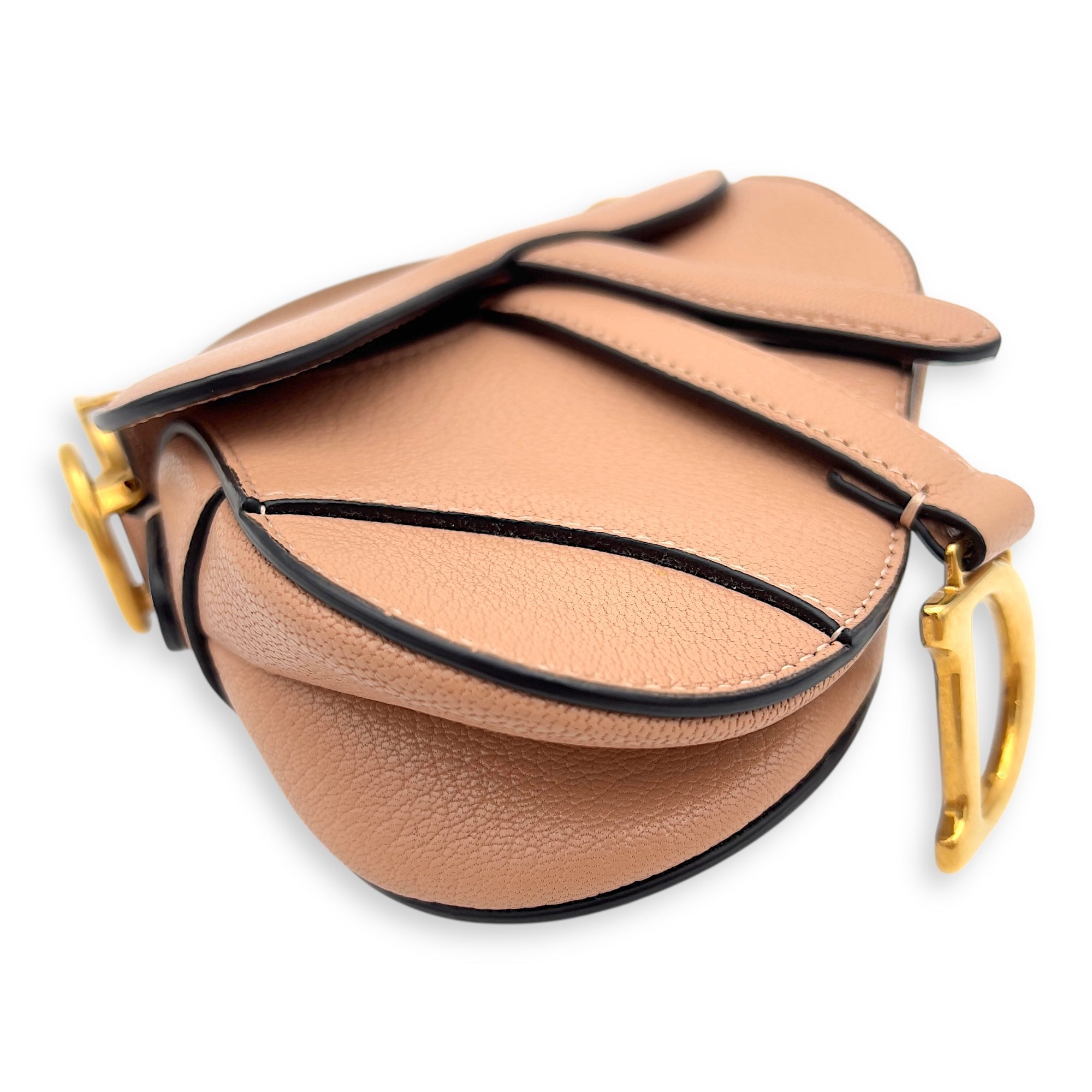 Saddle Top Handle Bag Micro Beige in Calfskin, Gold hardware - Image 8