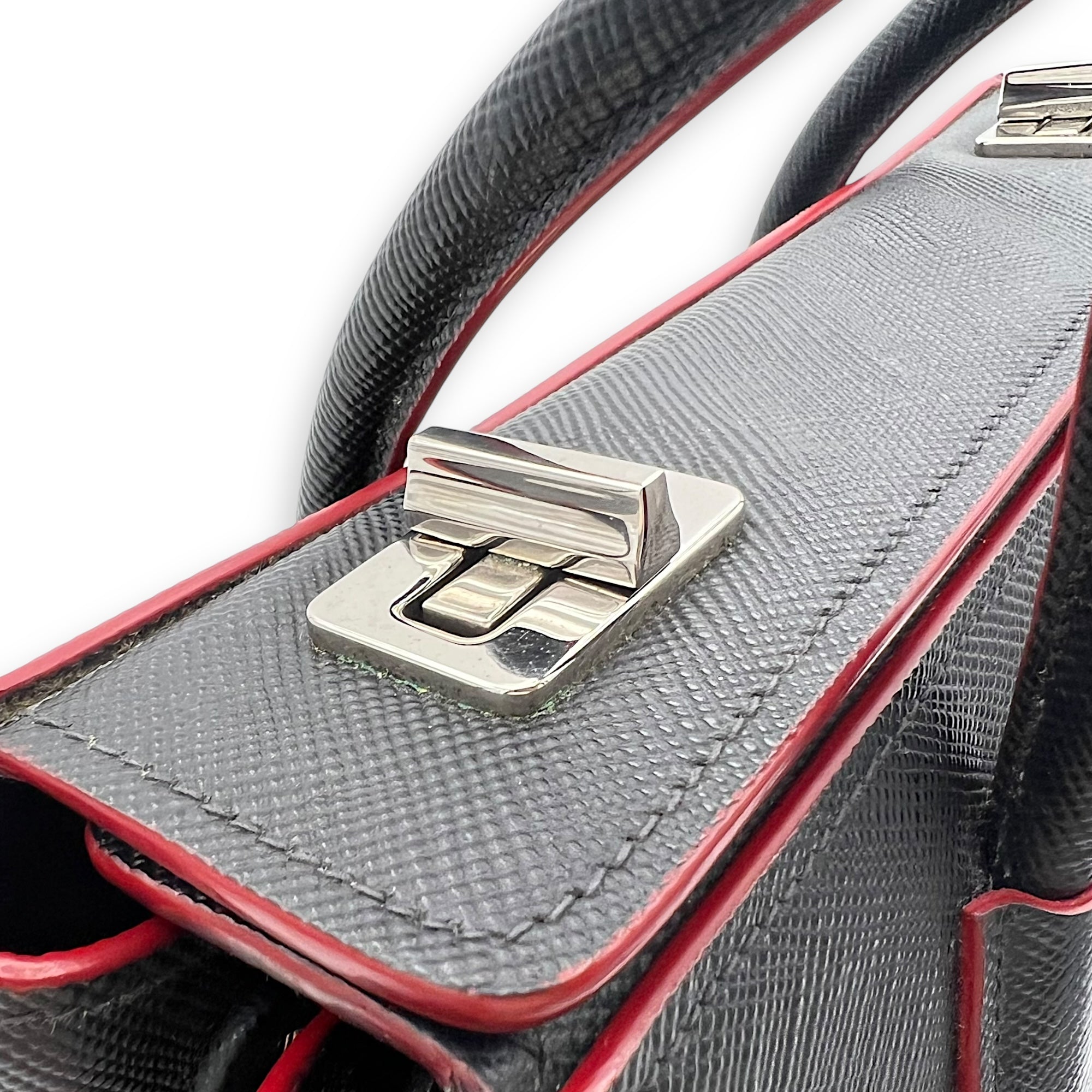 2 way turnlock bag Top Handle Bag Black in Saffiano Leather, Silver hardware - Image 12
