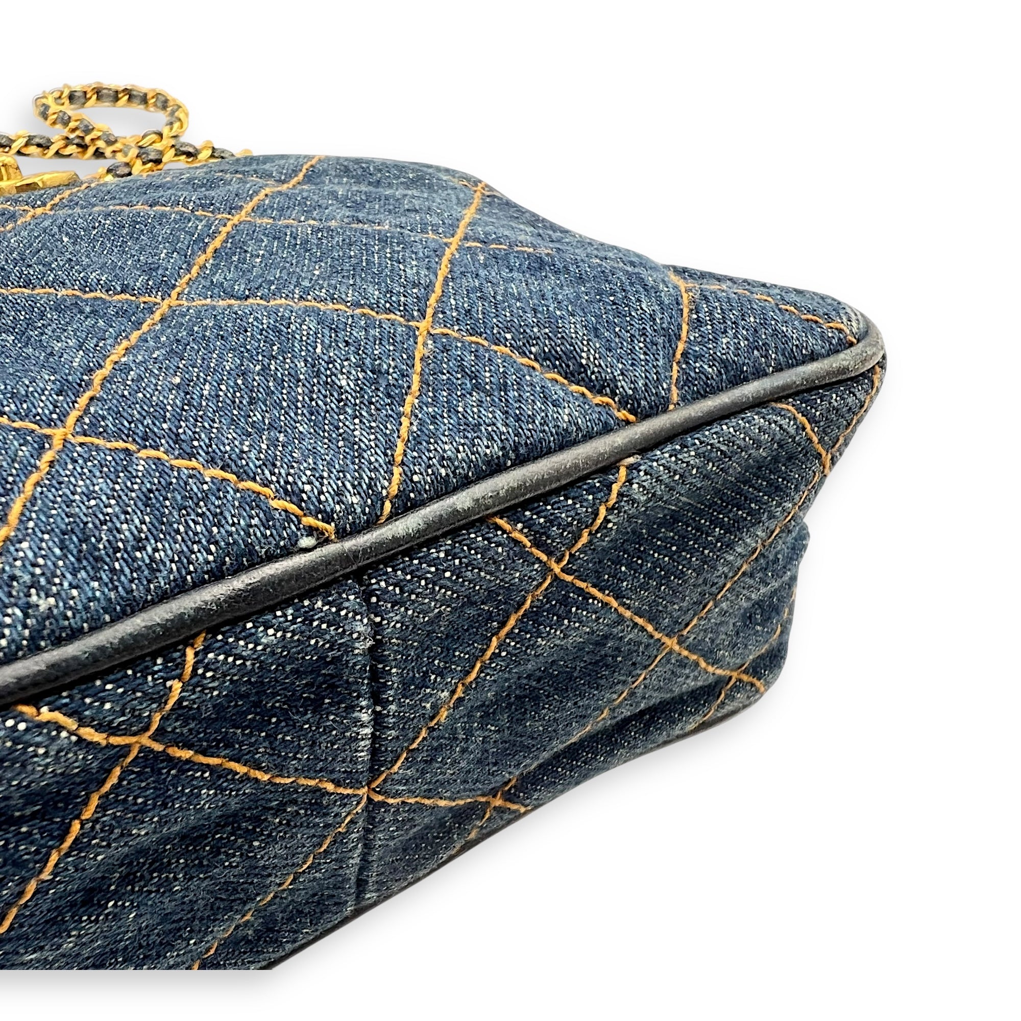 Denim CC Quilted Turnlock Crossbody Bag Blue in Denim, Gold hardware - Image 8