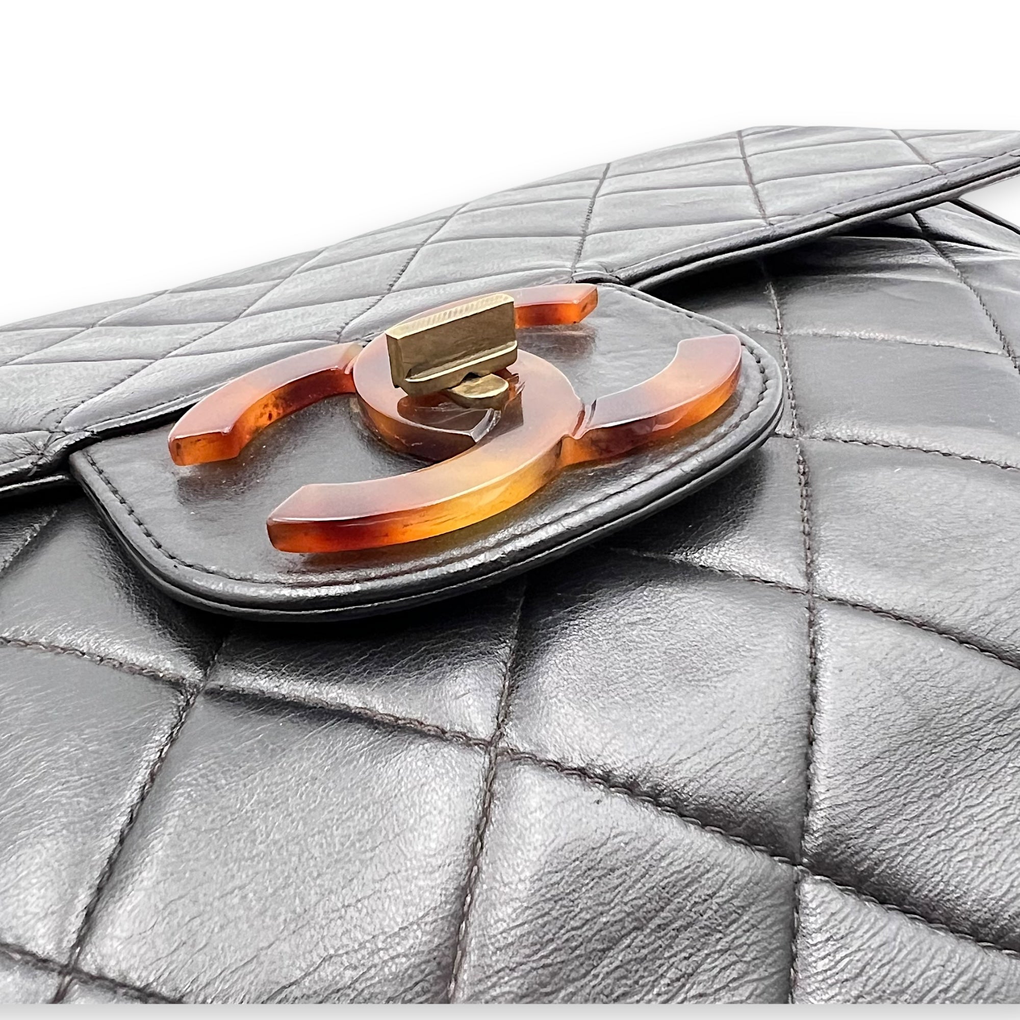 CC Quilted Tortoise Shell Shoulder Bag Black in Lambskin, tortoise shell hardware - Image 8