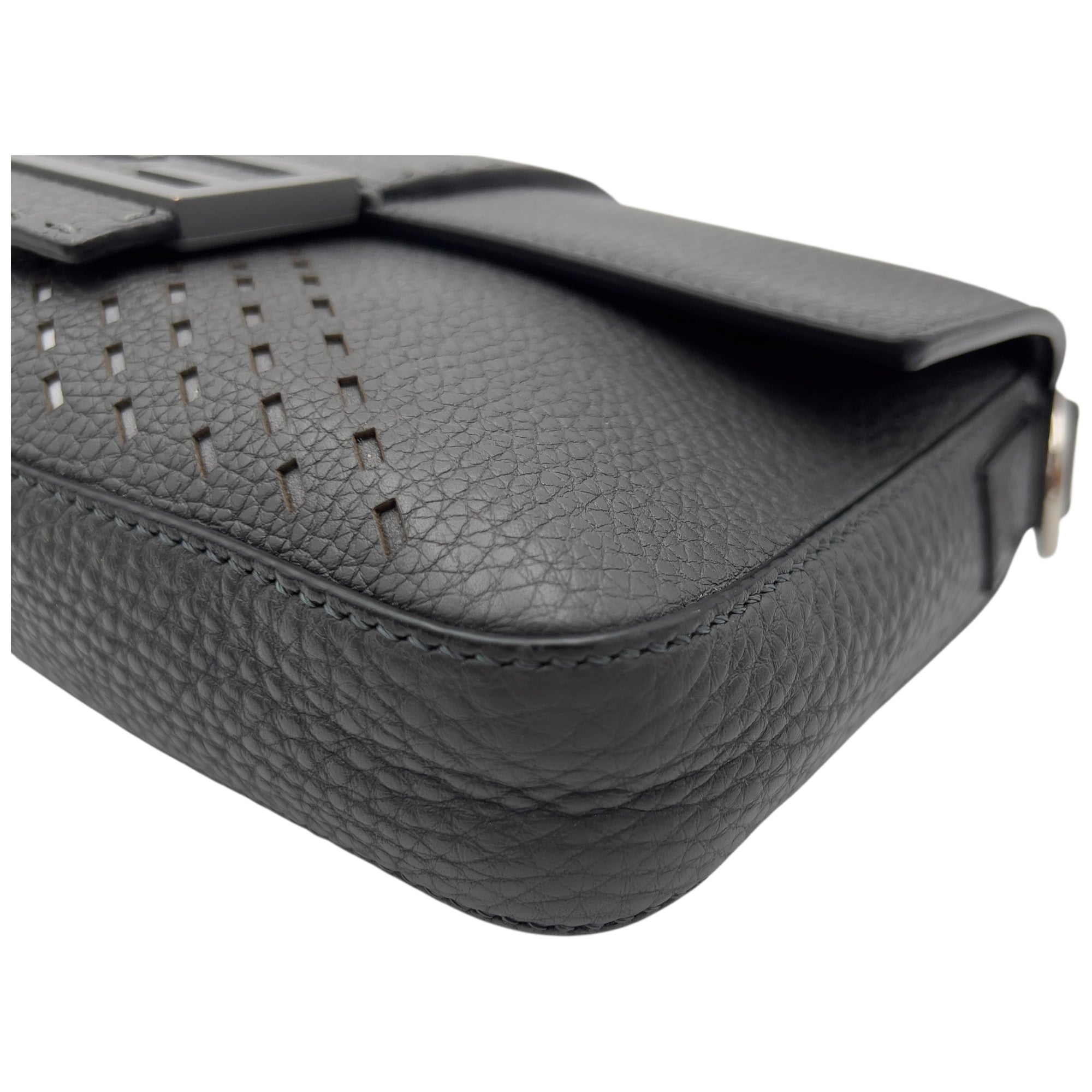 Baguette Crossbody Bag Small Grey in Calfskin, Silver hardware - Image 11