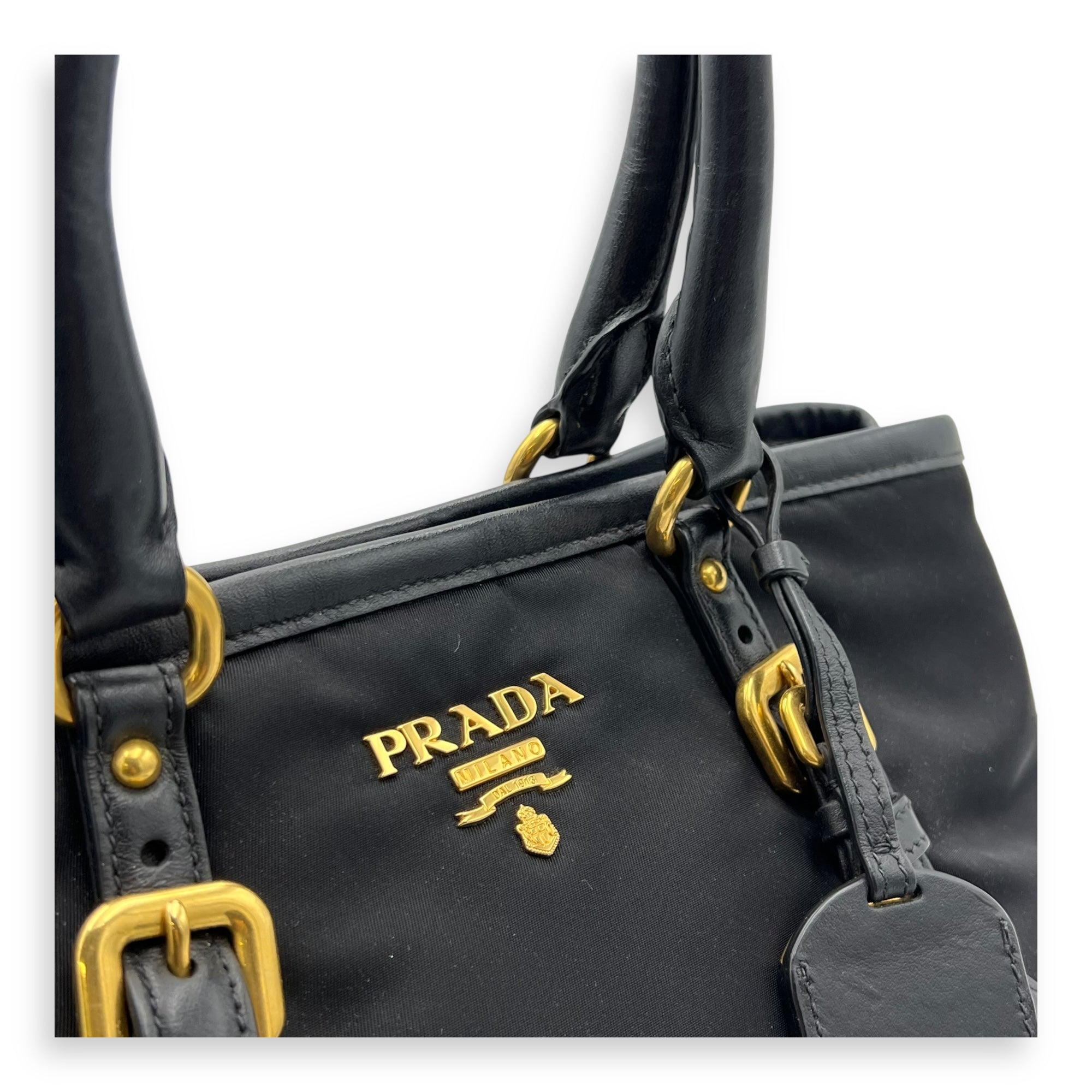 Logo Black Top Handle Bag in Nylon, Gold hardware - Image 9