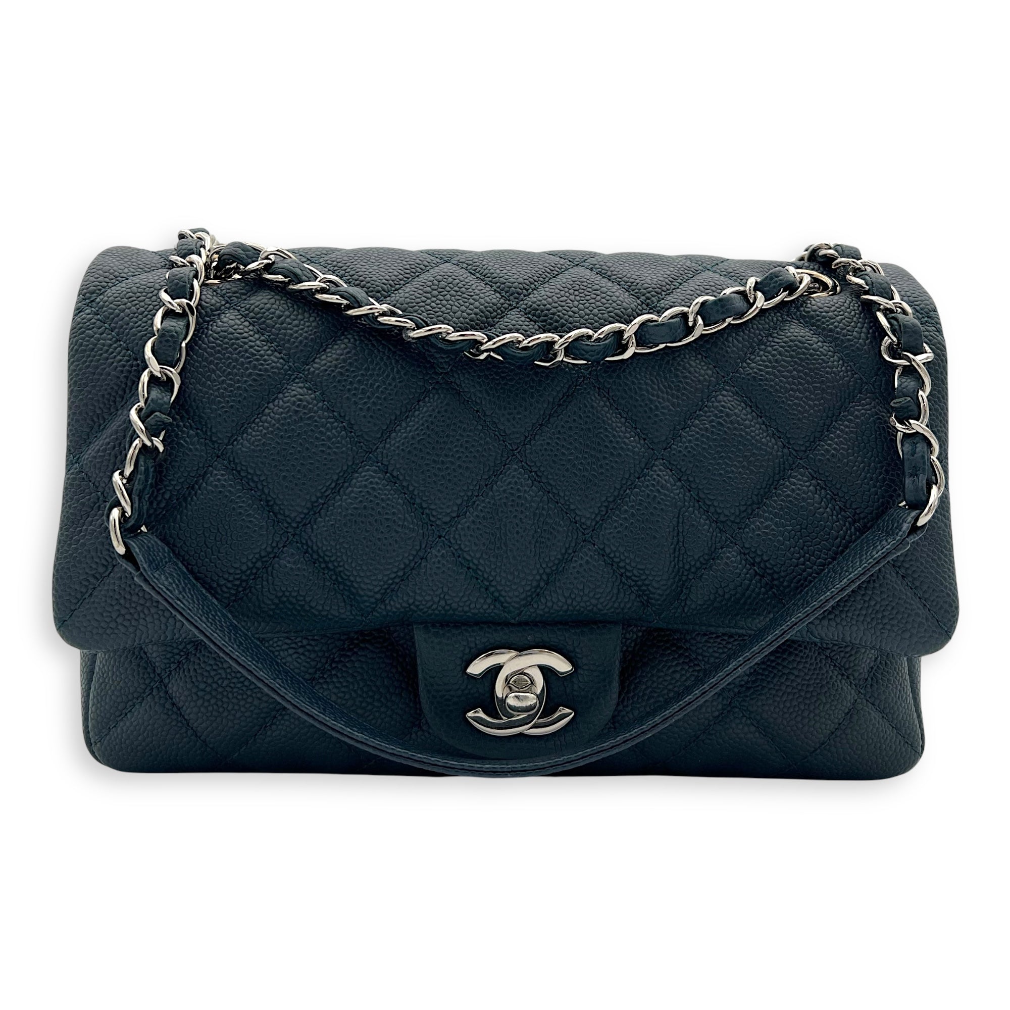 CC Shoulder Bag Blue in Caviar Leather, Silver hardware - Image 9
