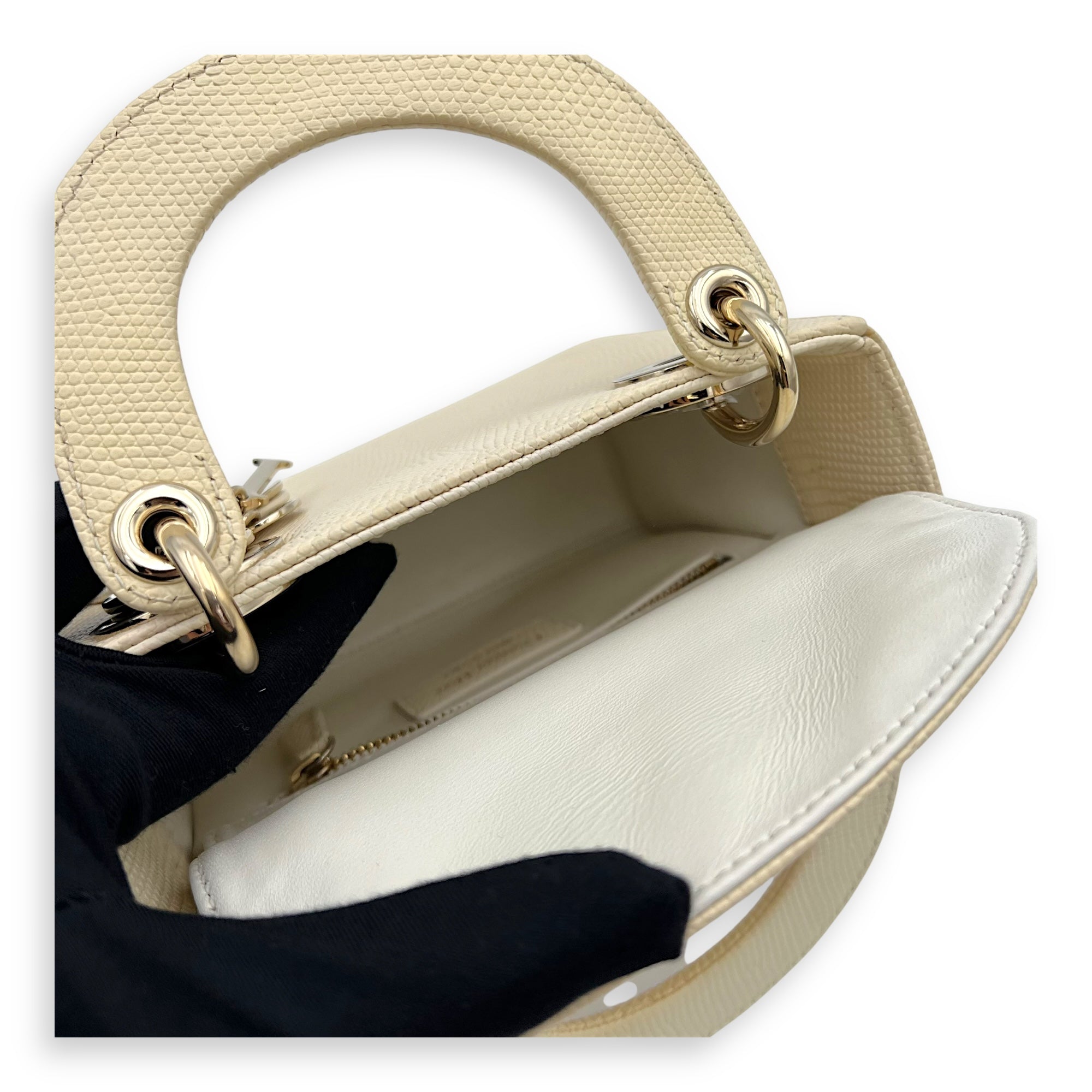 Lady Dior Top Handle Bag Mini Cream in Lizard, Light Gold hardware - Image 9