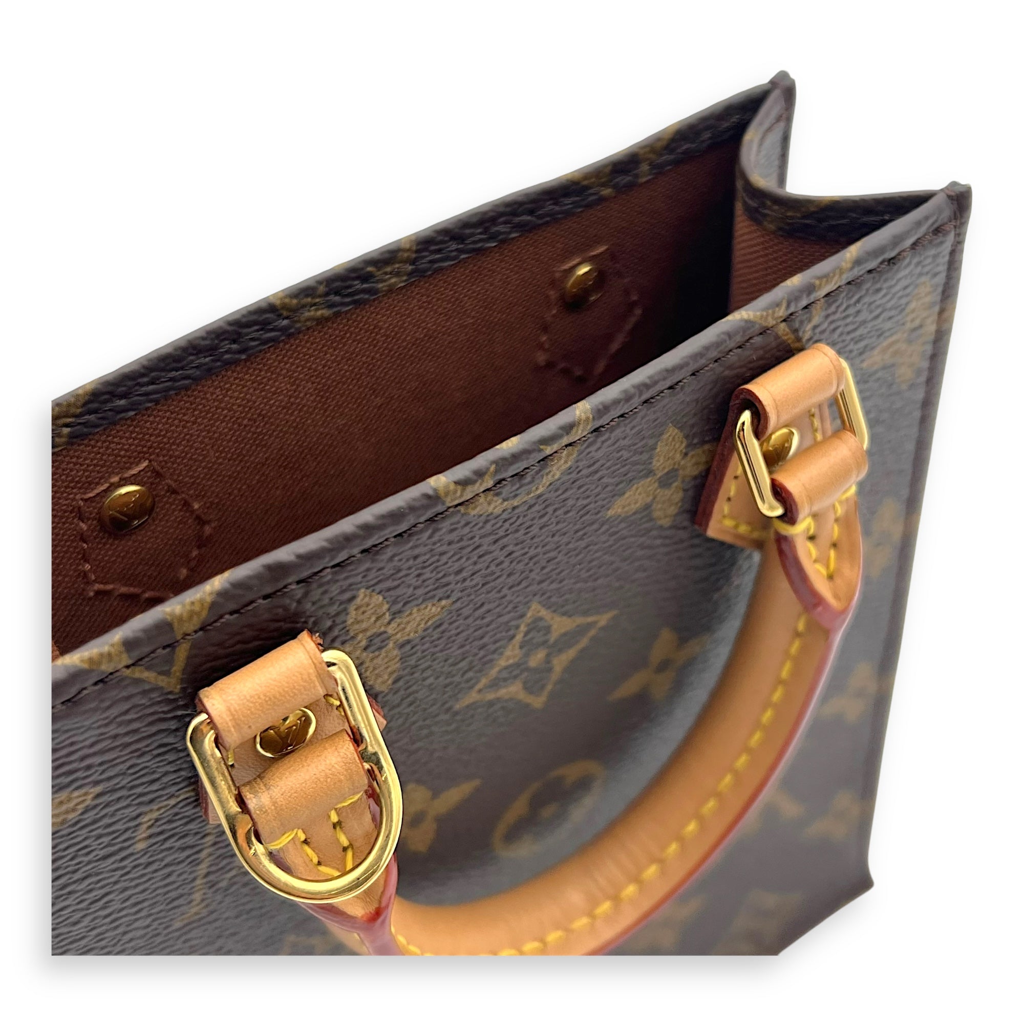 Sac Plat Petite Brown Top Handle Bag in Monogram Coated Canvas, Gold hardware - Image 9