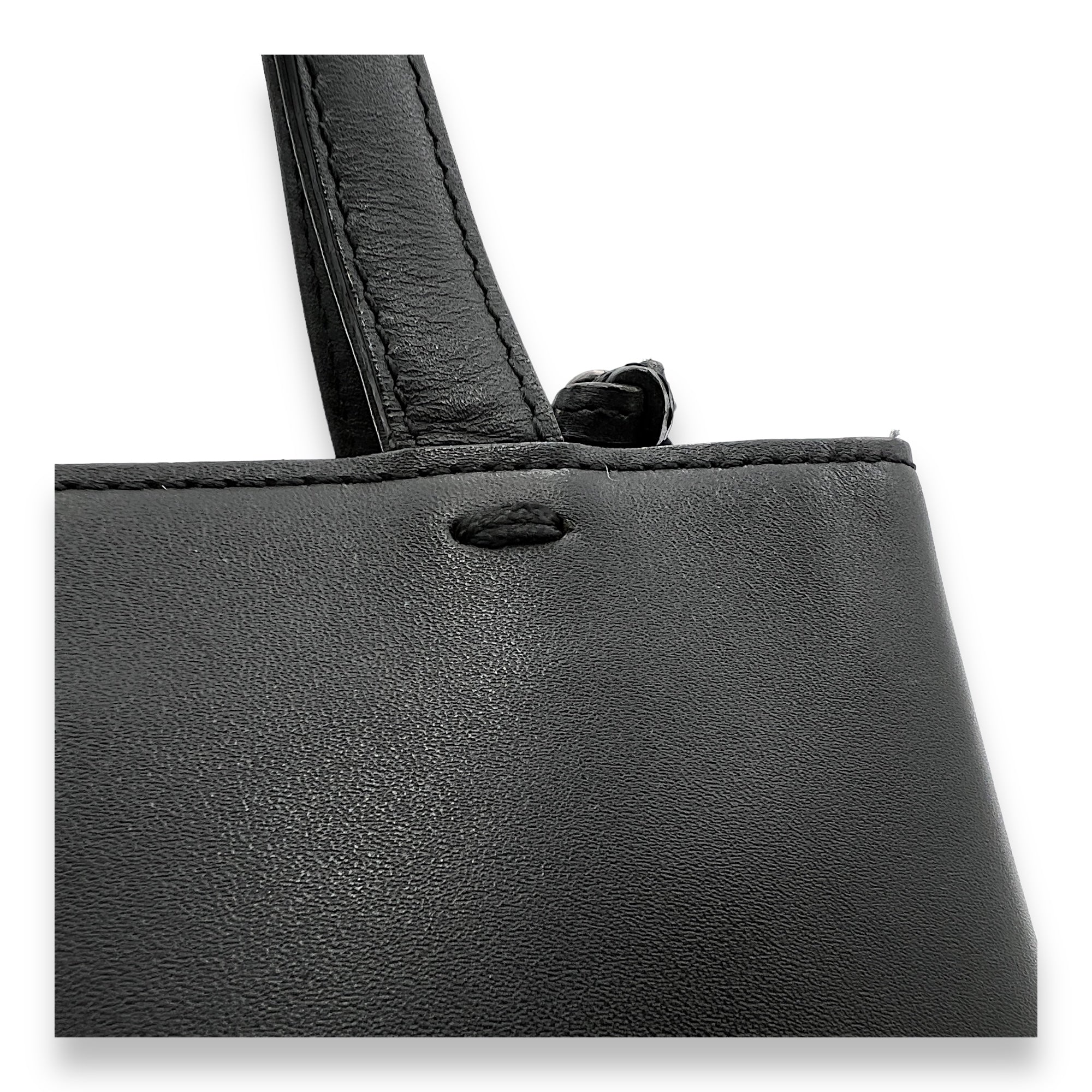 Logo Black Top Handle Bag in Calfskin and Suede, Silver hardware - Image 10