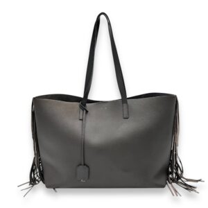 East West Shopping Fringe Tote Bag Grey in Calfskin, Silver hardware