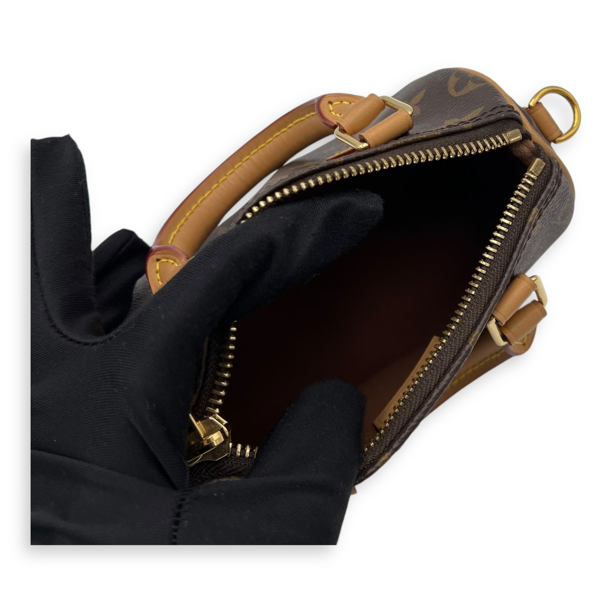 Speedy Top Handle Bag Nano Brown in Monogram Coated Canvas, Gold hardware - Image 10