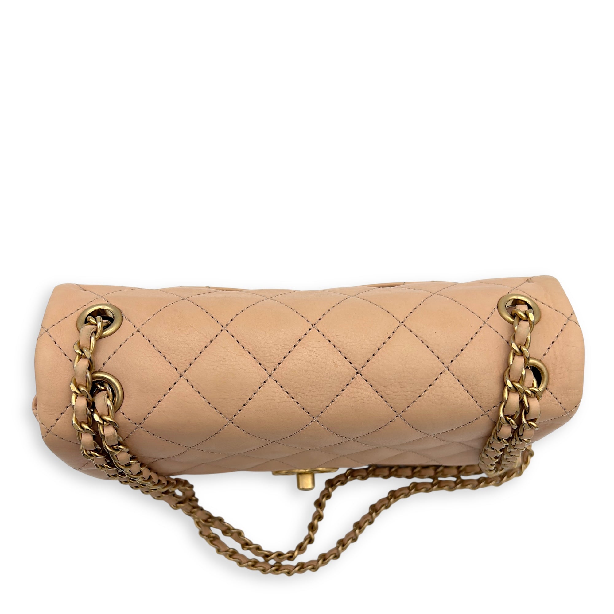 Mini Rectangle Shoulder Bag Beige in Lambskin, Gold hardware - Image 6