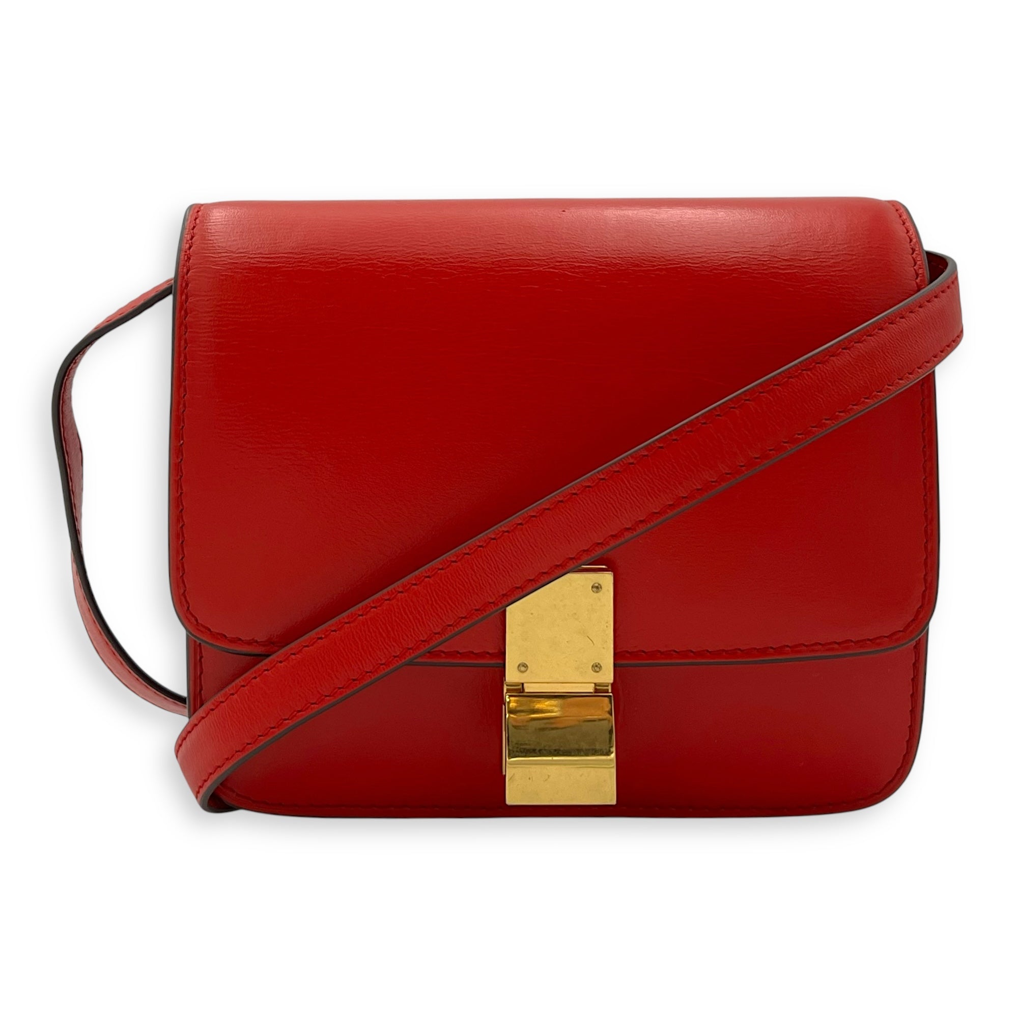 Box Small Red Crossbody Bag in Calfskin, Gold hardware - Image 10