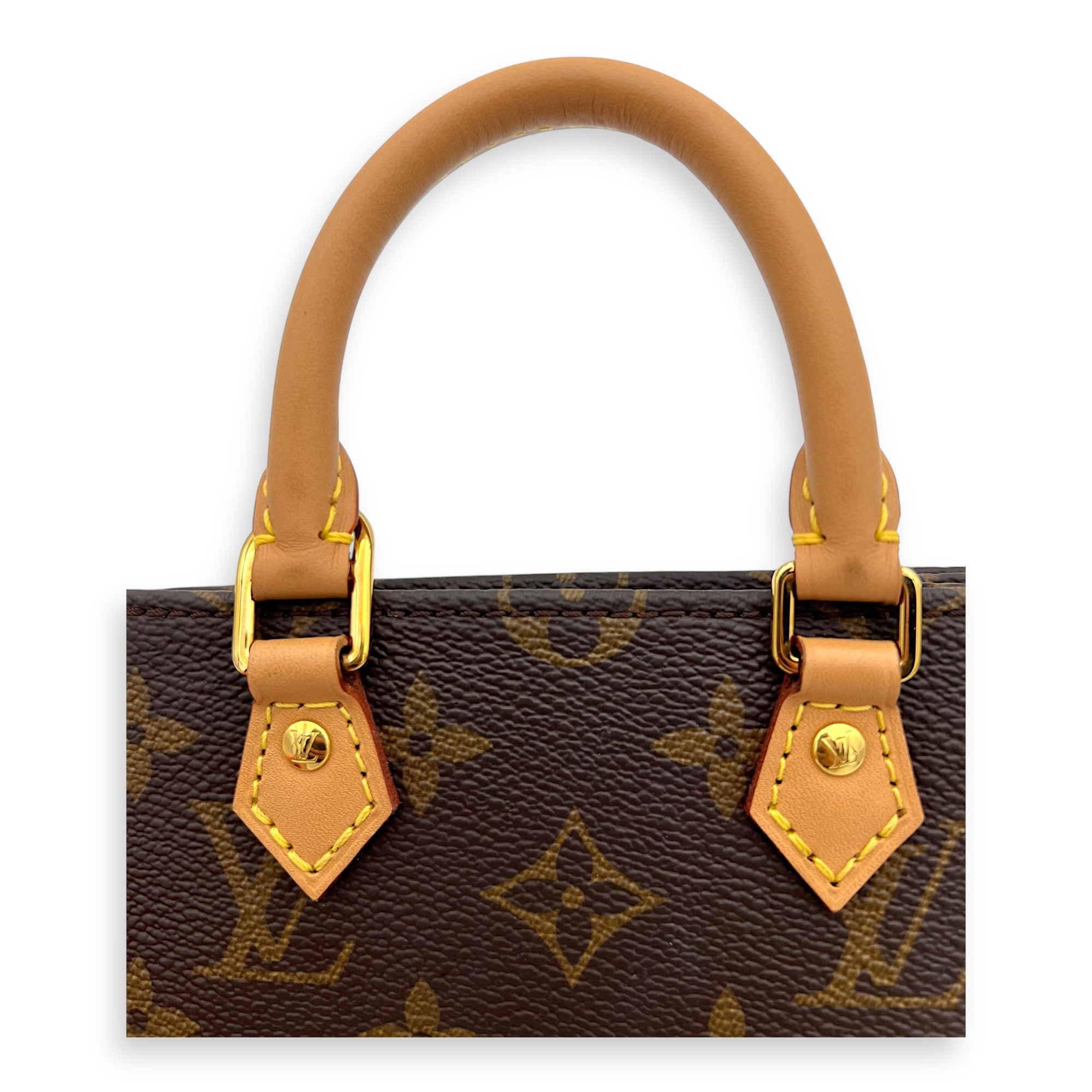 Sac Plat Top Handle Bag Petite Brown in Monogram Coated Canvas, Gold hardware - Image 9