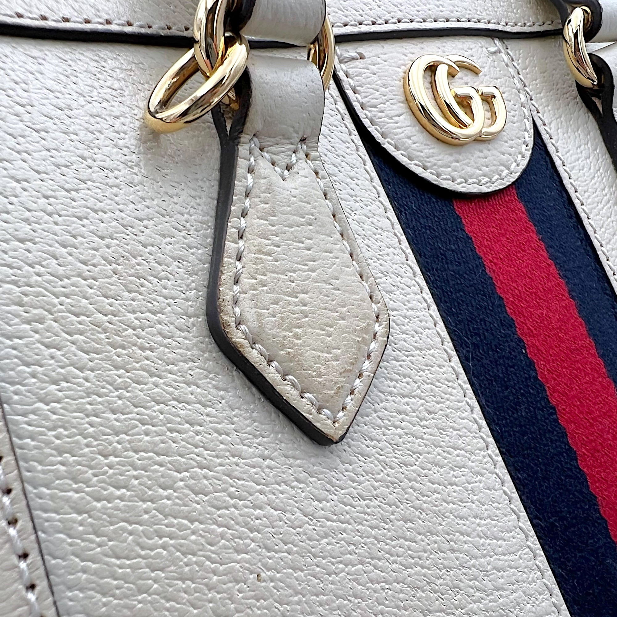 Ophidia Top Handle Bag White in Calfskin, Gold hardware - Image 10