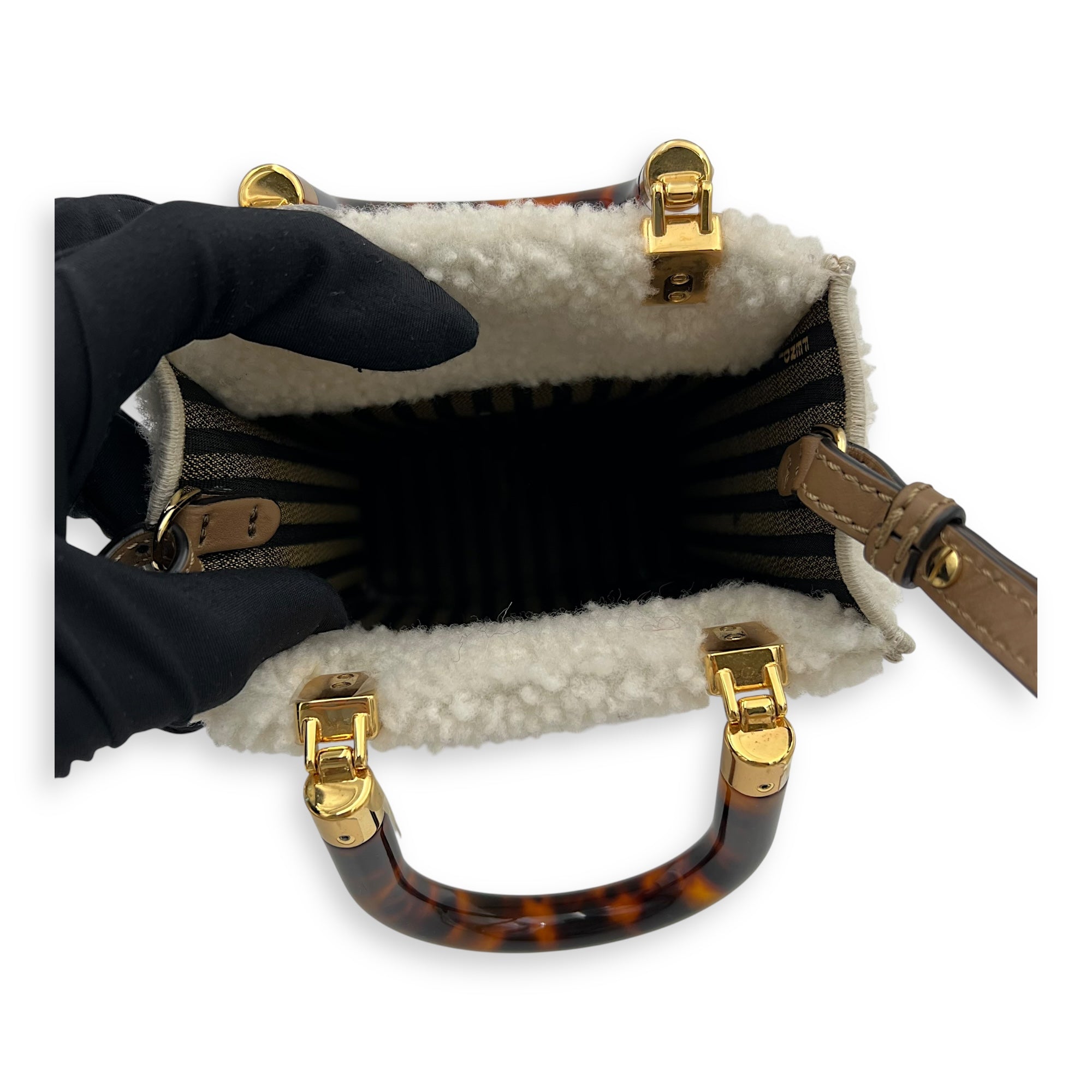 Sunshine Shoulder Bag White in Faux Fur, Gold hardware - Image 7
