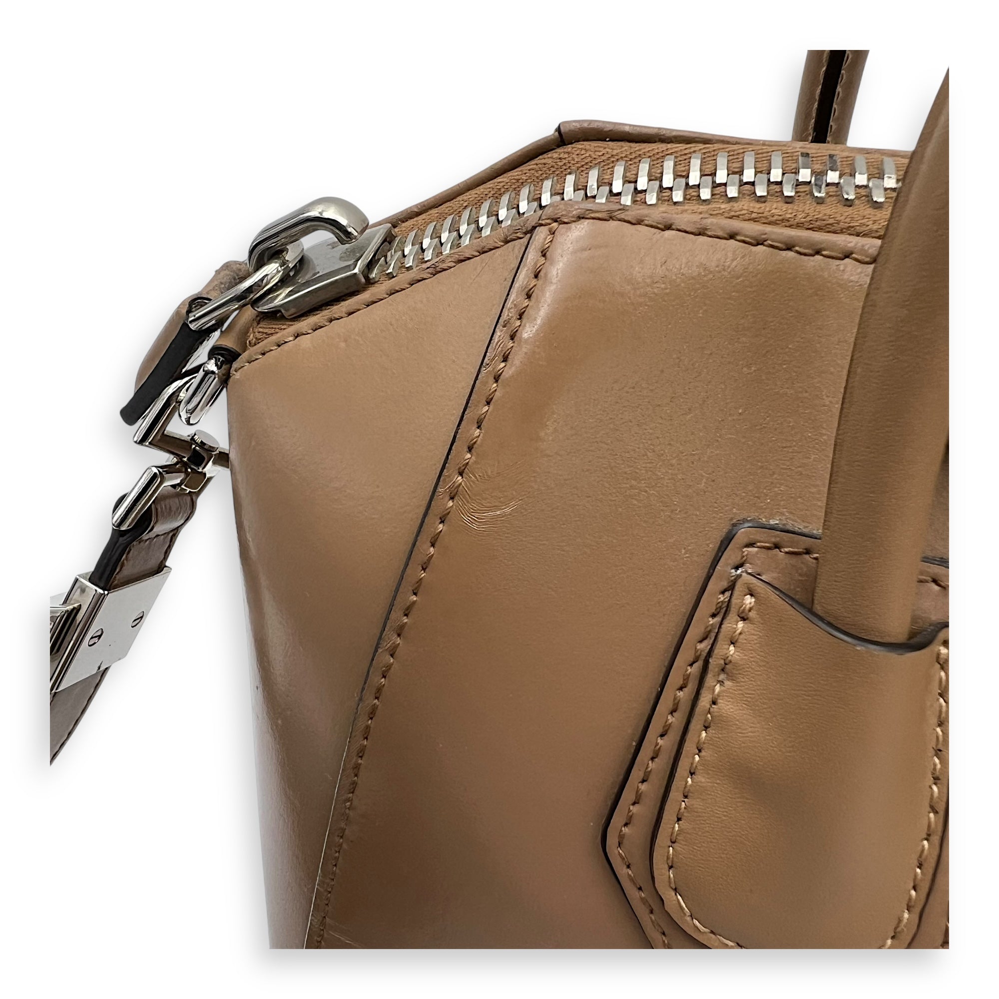 Antigona Beige Top Handle Bag in Calfskin, Silver hardware - Image 11