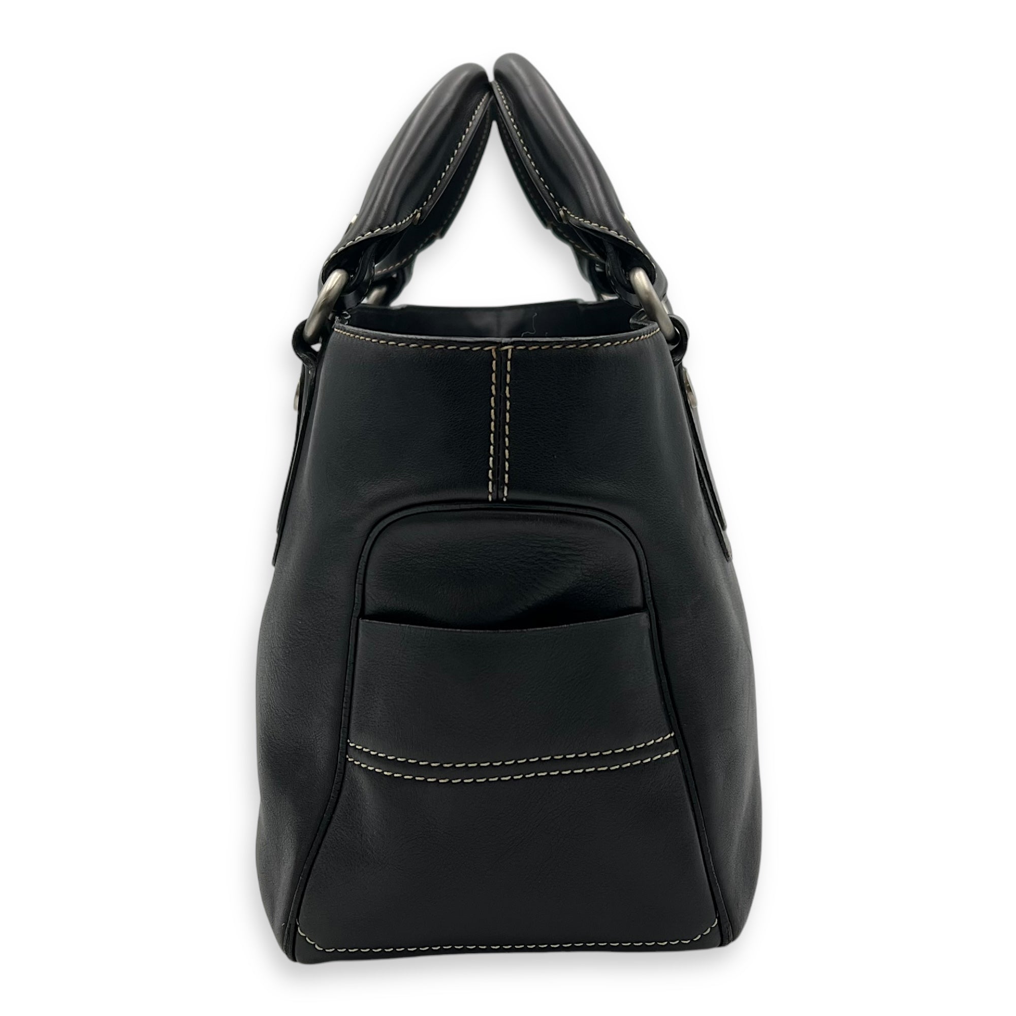 Boogie Black Top Handle Bag in Calfskin, Silver hardware - Image 4