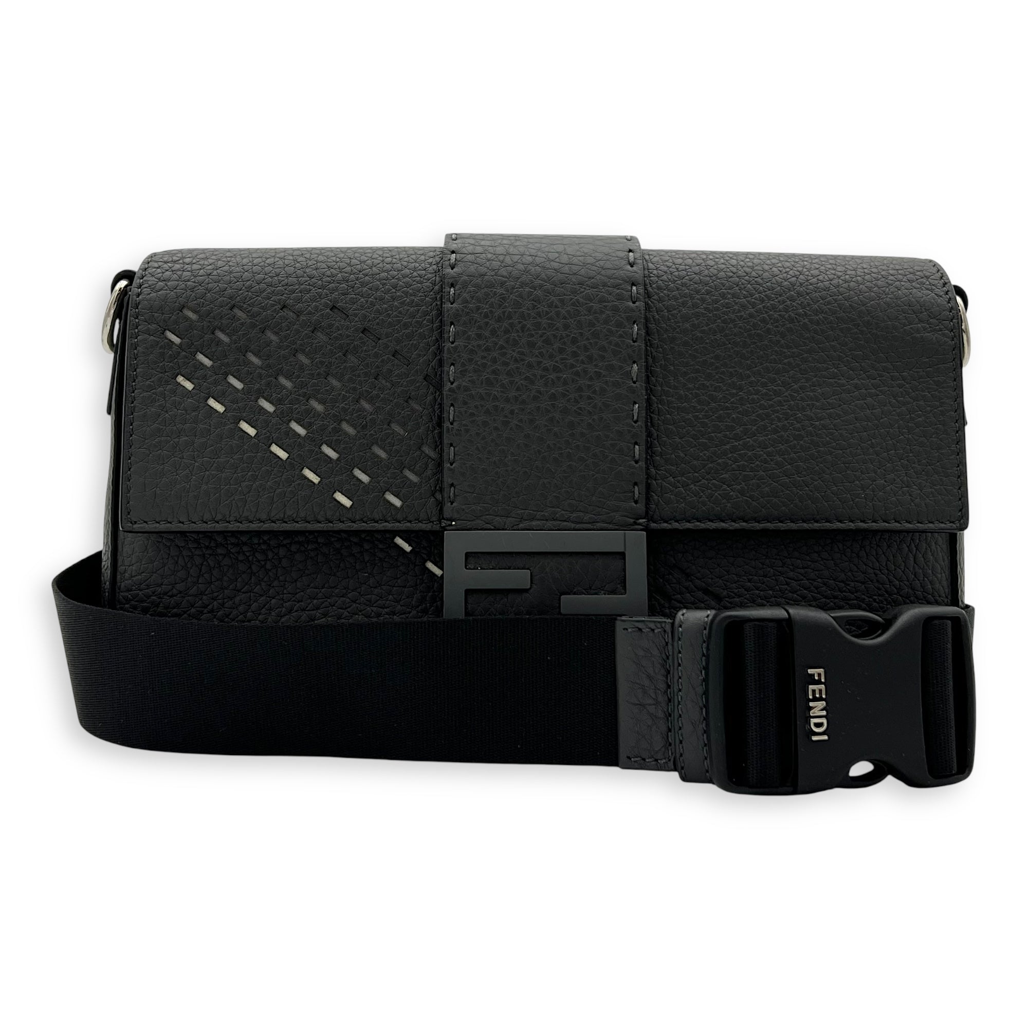 Baguette Crossbody Bag Grey in Calfskin, Silver hardware - Image 11