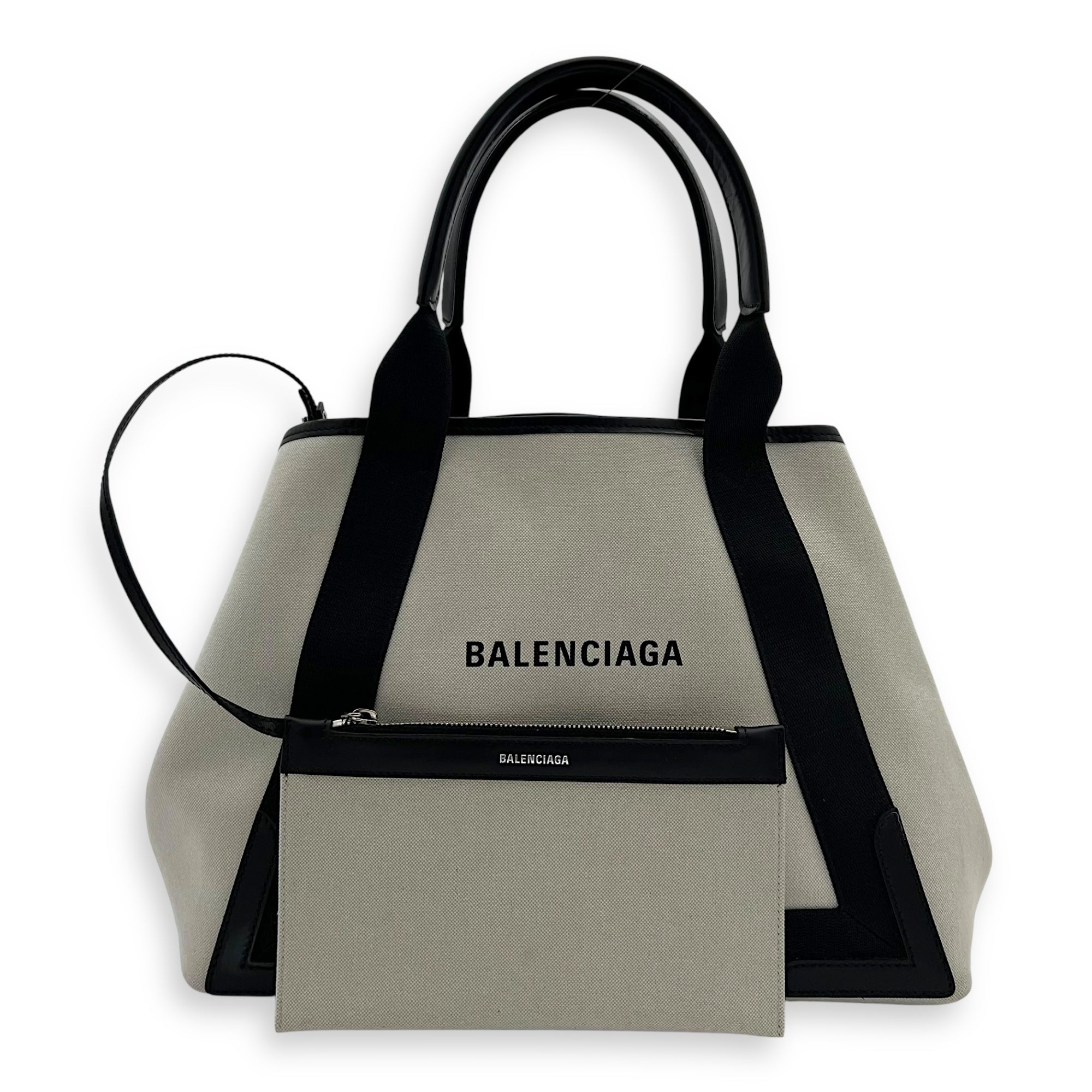 Cabas Tote Bag Medium White in Canvas, Silver hardware - Image 11