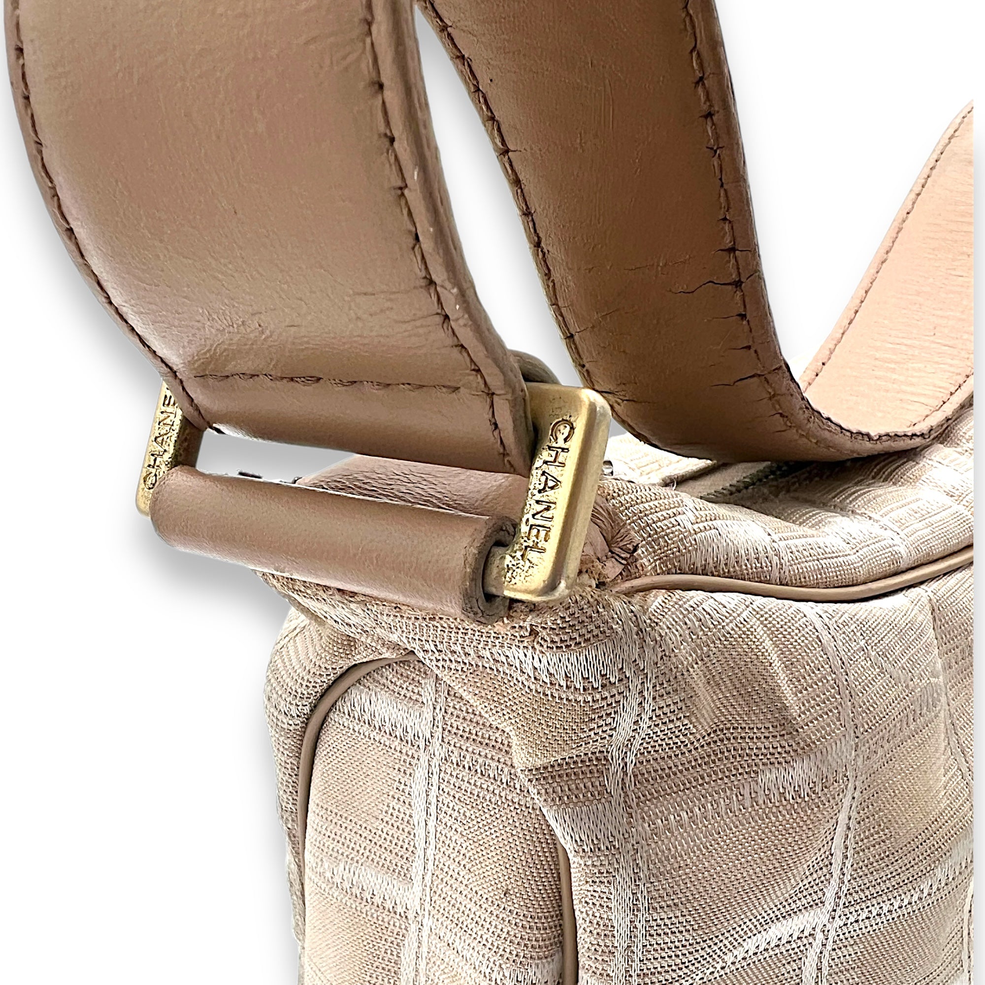 Travel Line Shoulder Bag Beige in Jacquard, Gold hardware - Image 12