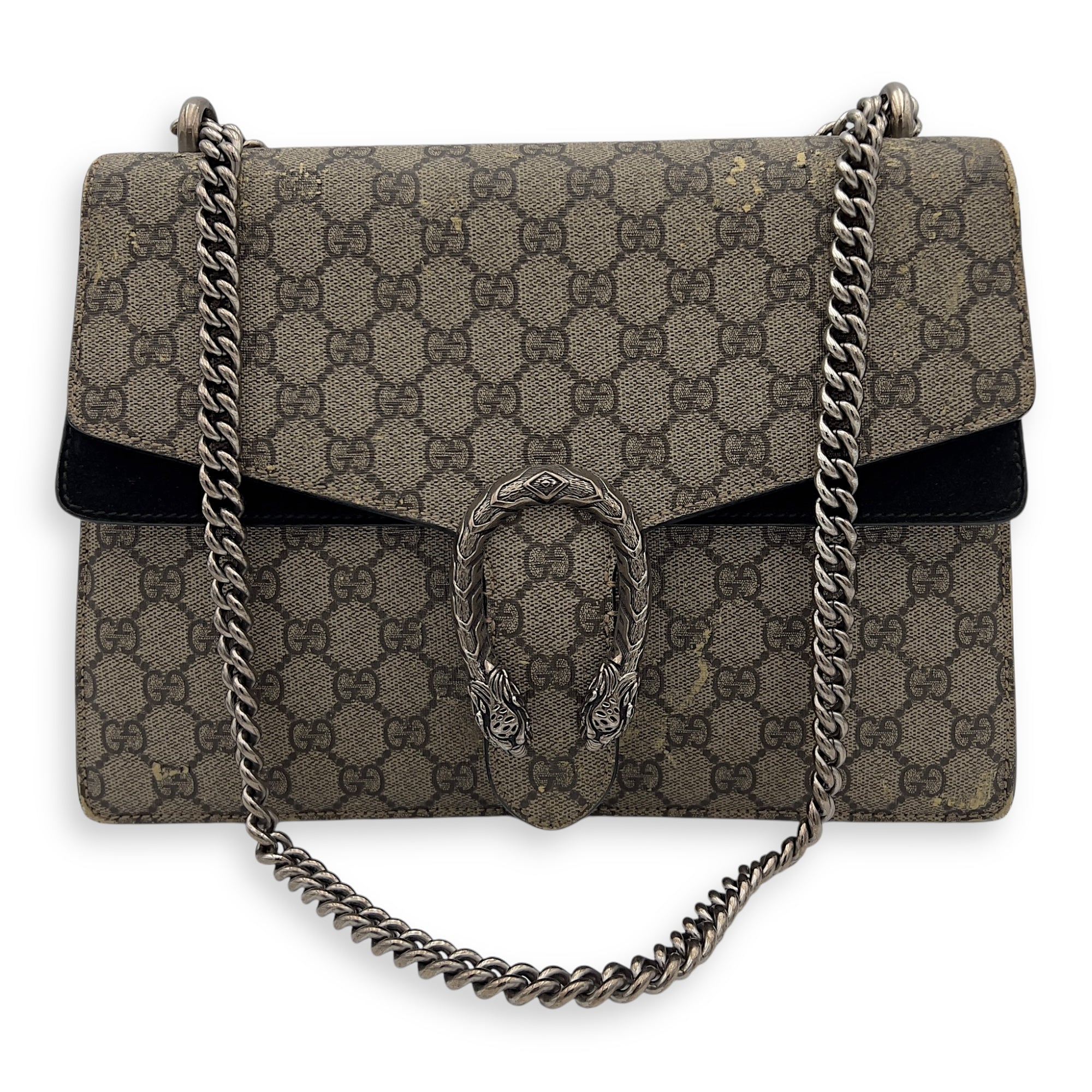 Dionysus Shoulder Bag Beige in Suede Leather, Silver hardware - Image 12