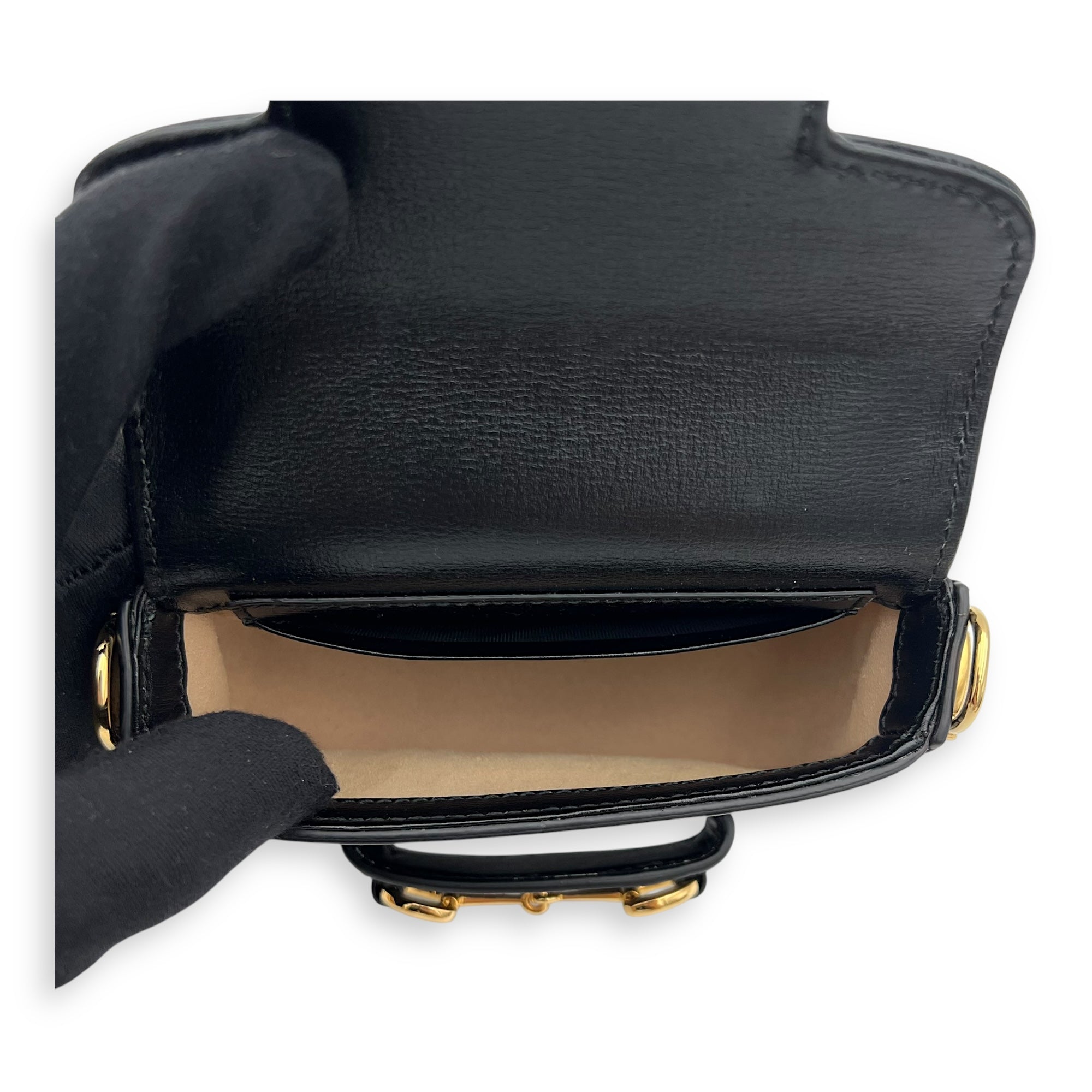 Horsebit 1955 Black Belt Bag in Calfskin, Gold hardware - Image 7