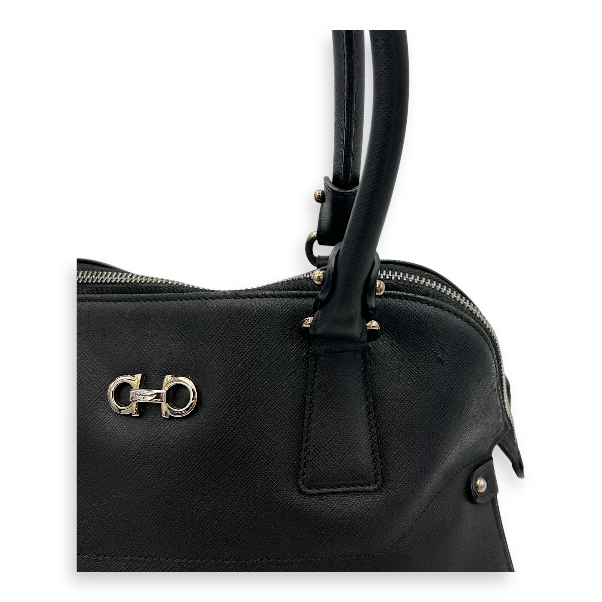 Darina Black Top Handle Bag in Calfskin, Silver hardware - Image 8